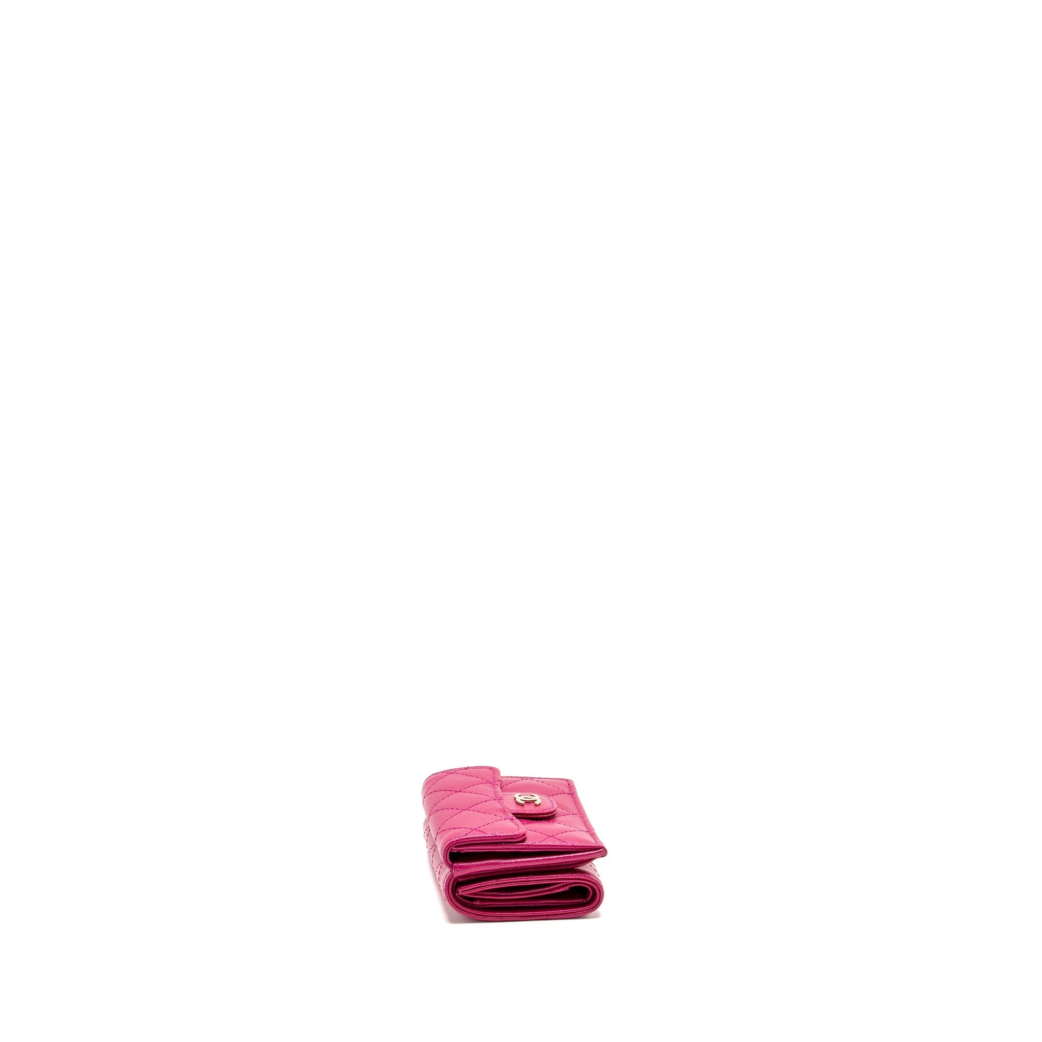 Chanel Matelasse Bi-fold Wallet Caviar Dark Pink L (Microchip)