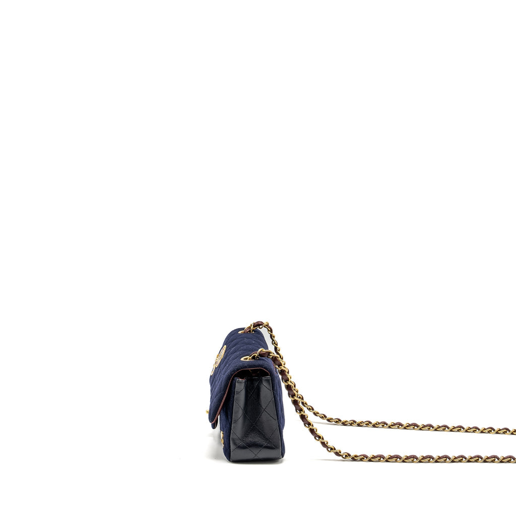 Chanel Mini Rectangular Flap bag fabric / lambskin navy