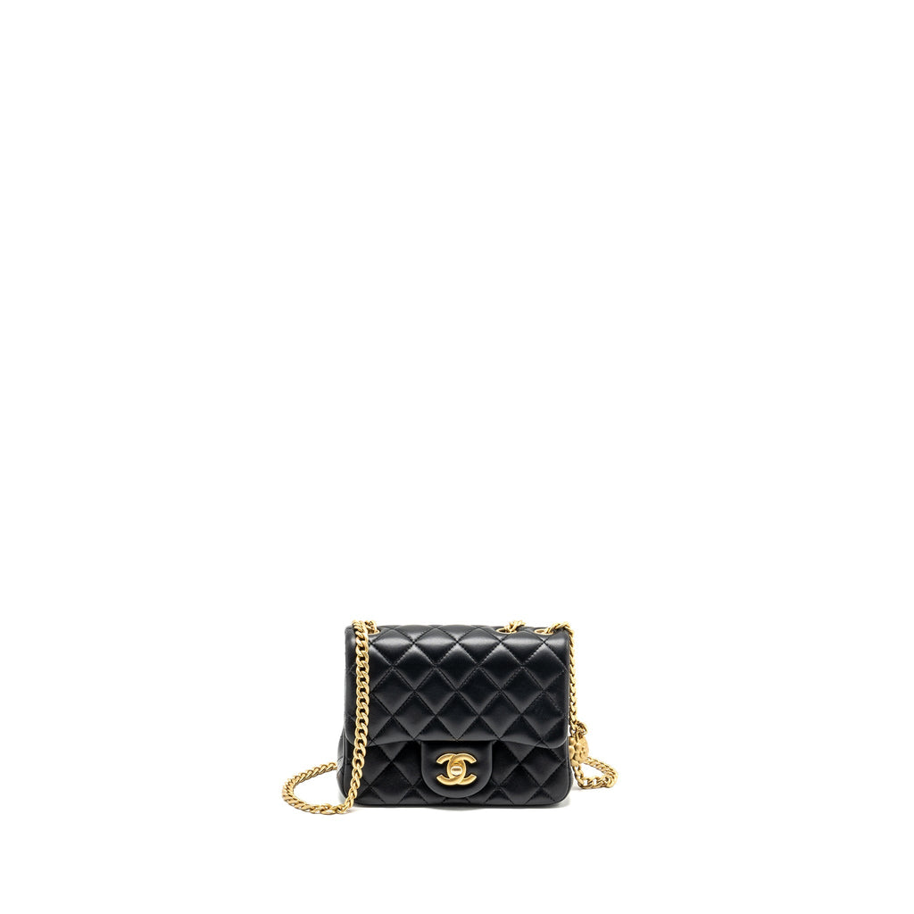 Chanel Camellia Adjustable Chain Mini Square Flap bag Lambskin black  (microchip)