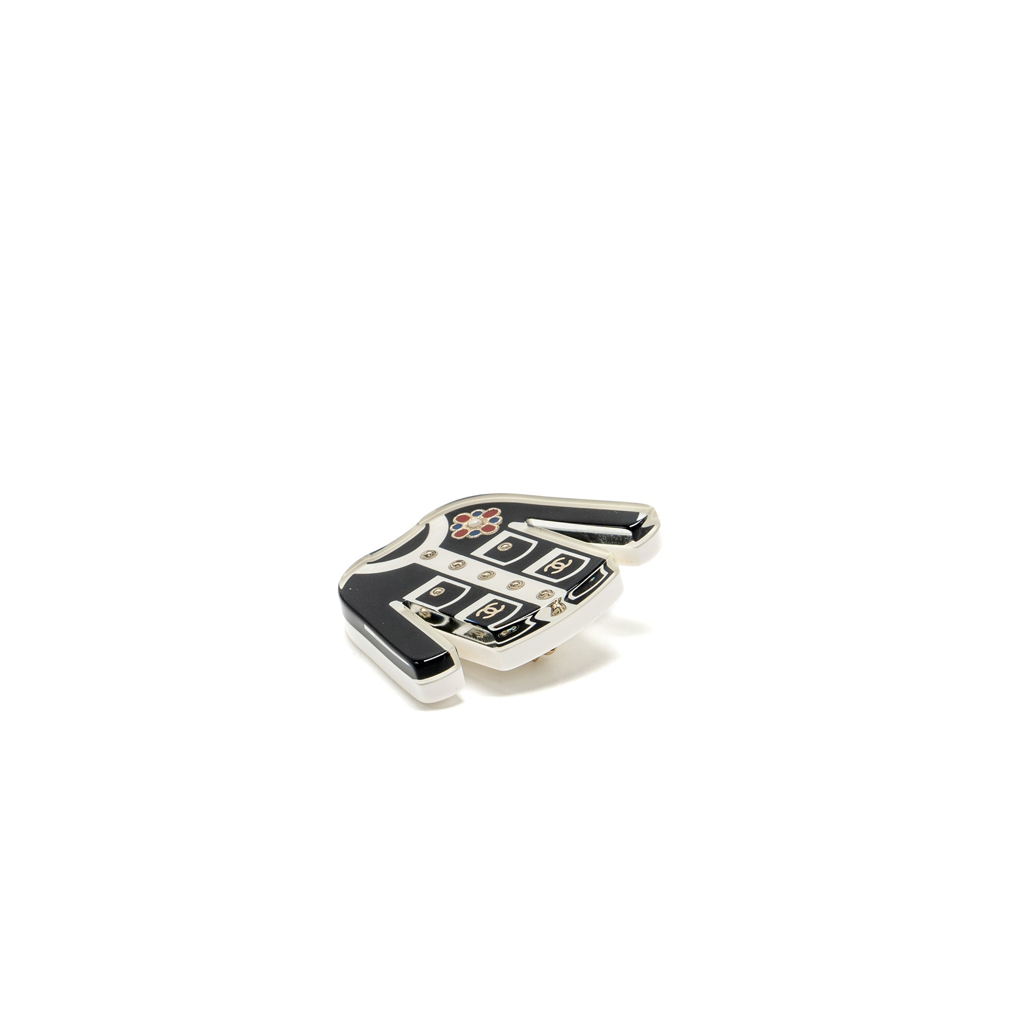 Chanel little jacket brooch black light gold tone