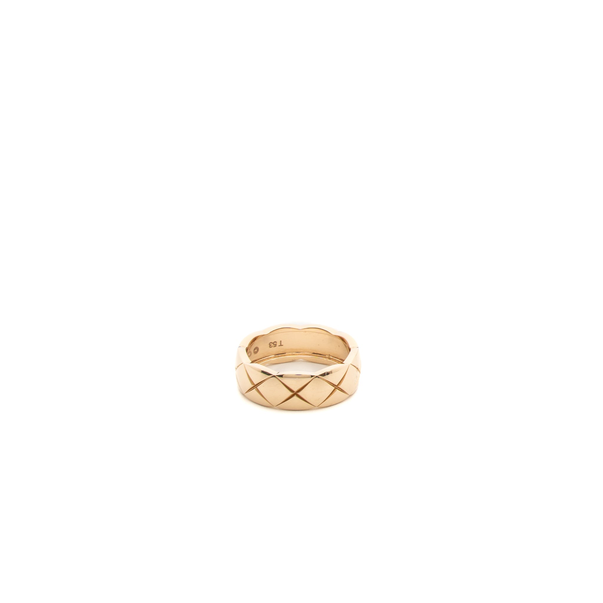 Chanel Size 53 Coco Crush Ring Small Version Quilted Motif Beige Gold