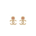 Chanel CC Logo Earrings Pink Crystal Gold Tone