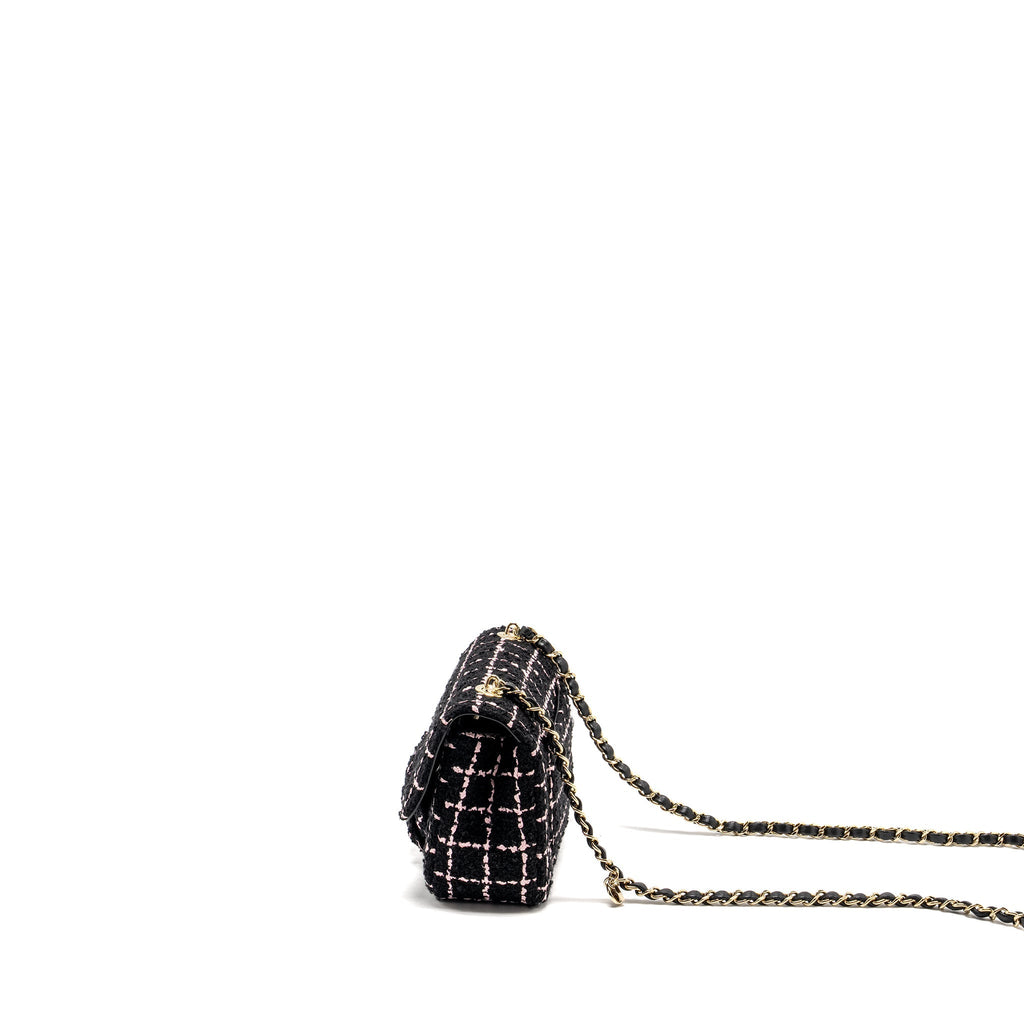 Chanel 23K Flower Bomb Mini Rectangular Flap Bag Tweed Black / Pink L (Microchip)