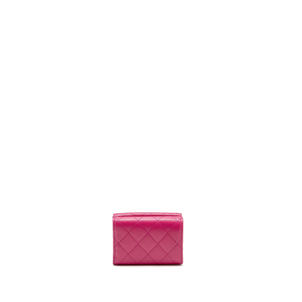 Chanel Matelasse Bi-fold Wallet Caviar Dark Pink L (Microchip)