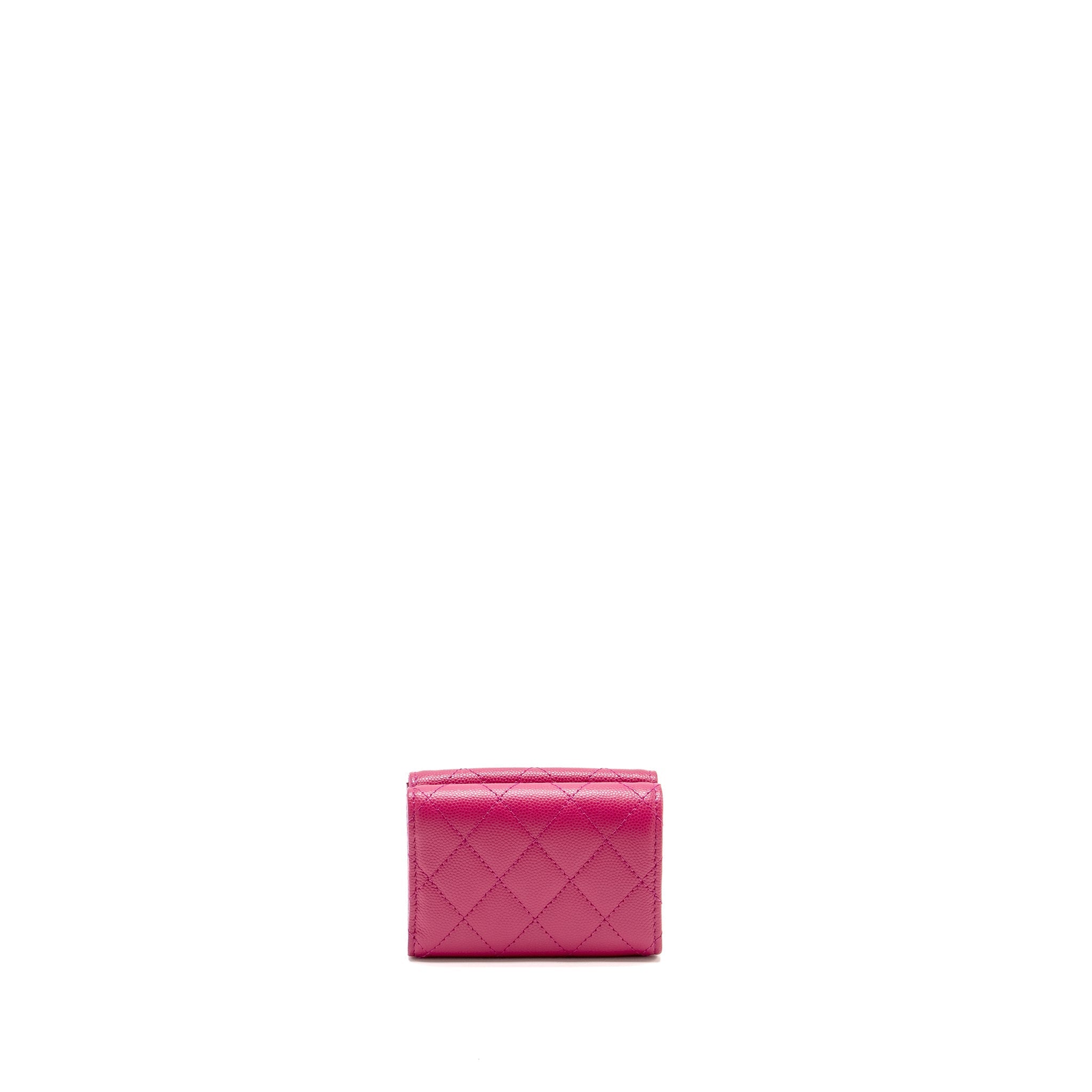 Chanel Matelasse Bi-fold Wallet Caviar Dark Pink L (Microchip)