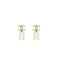 Chanel CC Logo Square Drop Earrings with Crystal Light Gold Tone