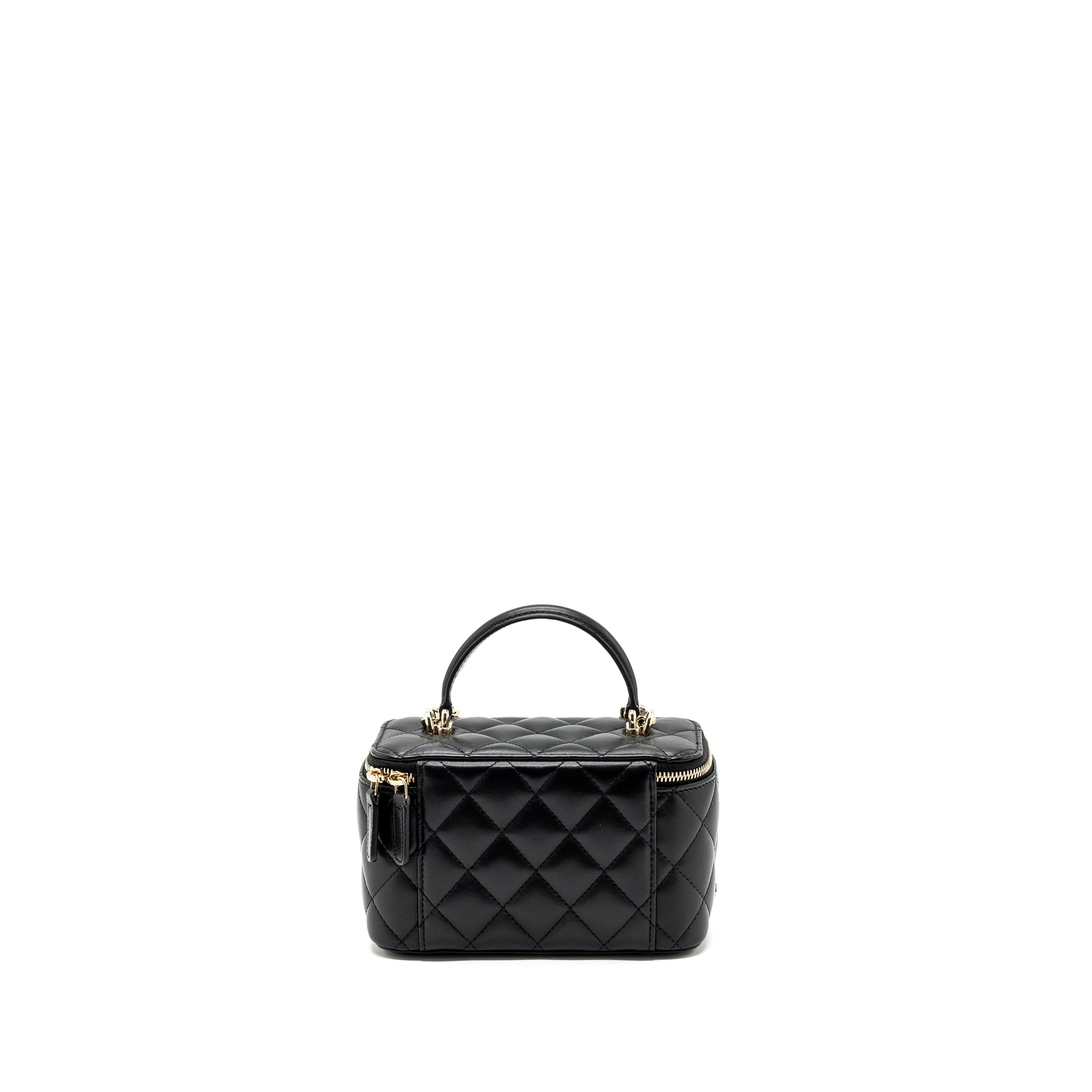 Chanel Top Handle Long Vanity With Chain Lambskin Black L(Microchip)