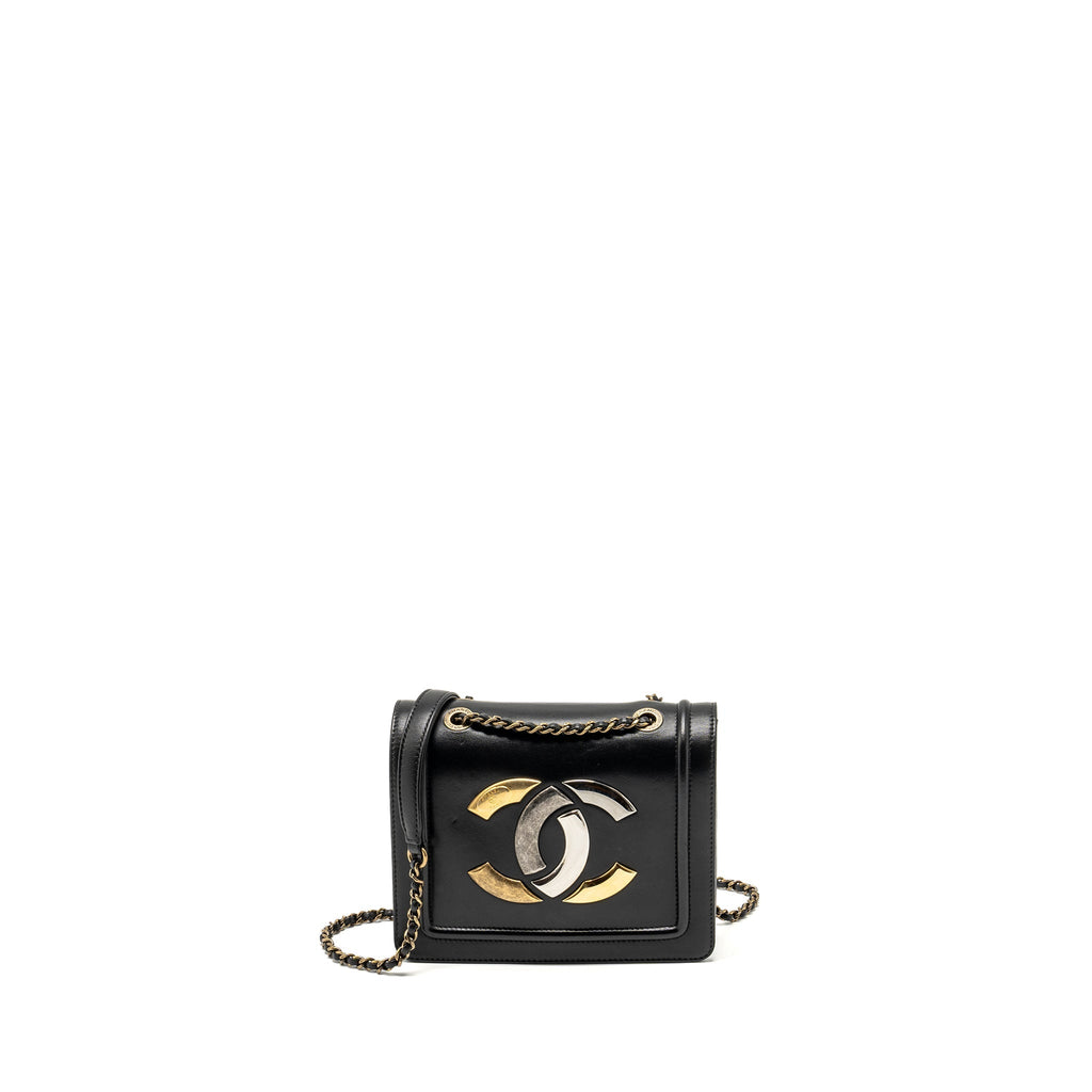 Chanel CC logo square flap bag lambskin black