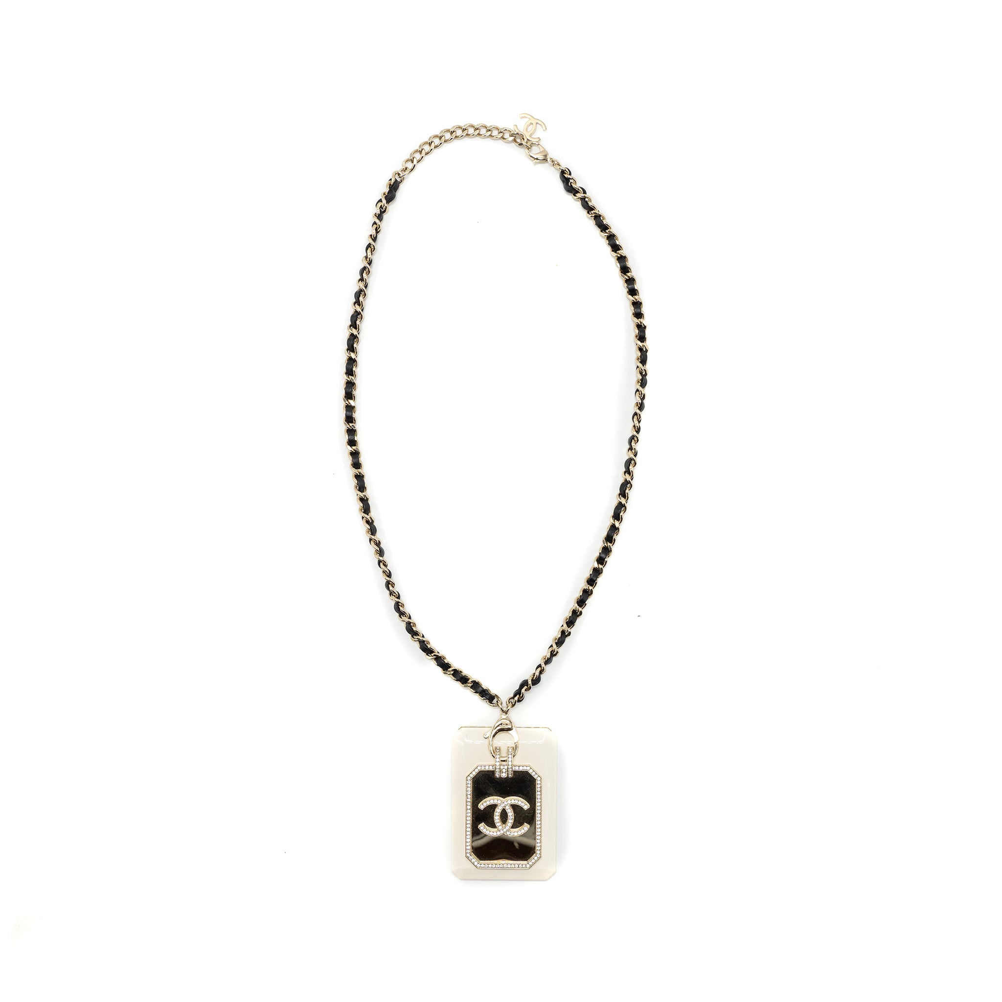 Chanel 21A Long Necklace Card Holder Leather Chain White L
