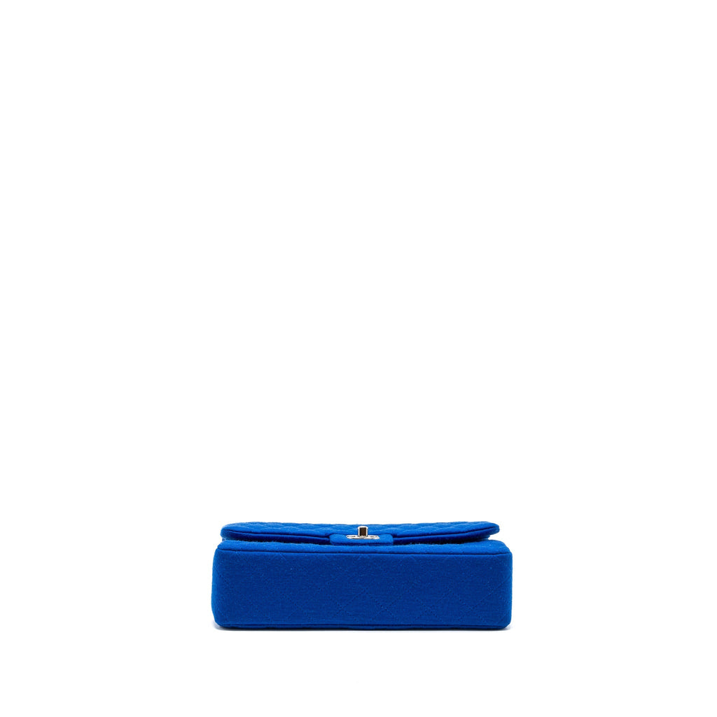 Chanel medium classic double flap bag fabric blue