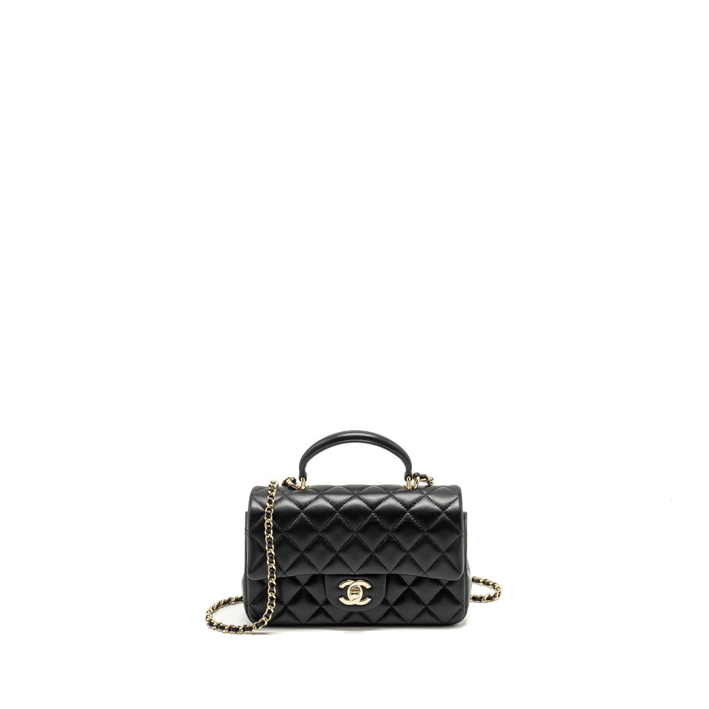 Chanel Top Handle Mini Rectangular Flap Bag Lambskin Black L (Microchip)