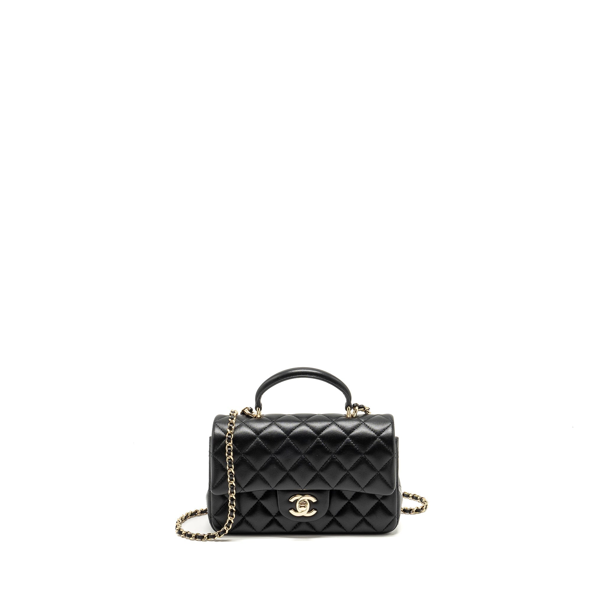 Chanel Top Handle Mini Rectangular Flap Bag Lambskin Black L (Microchip)