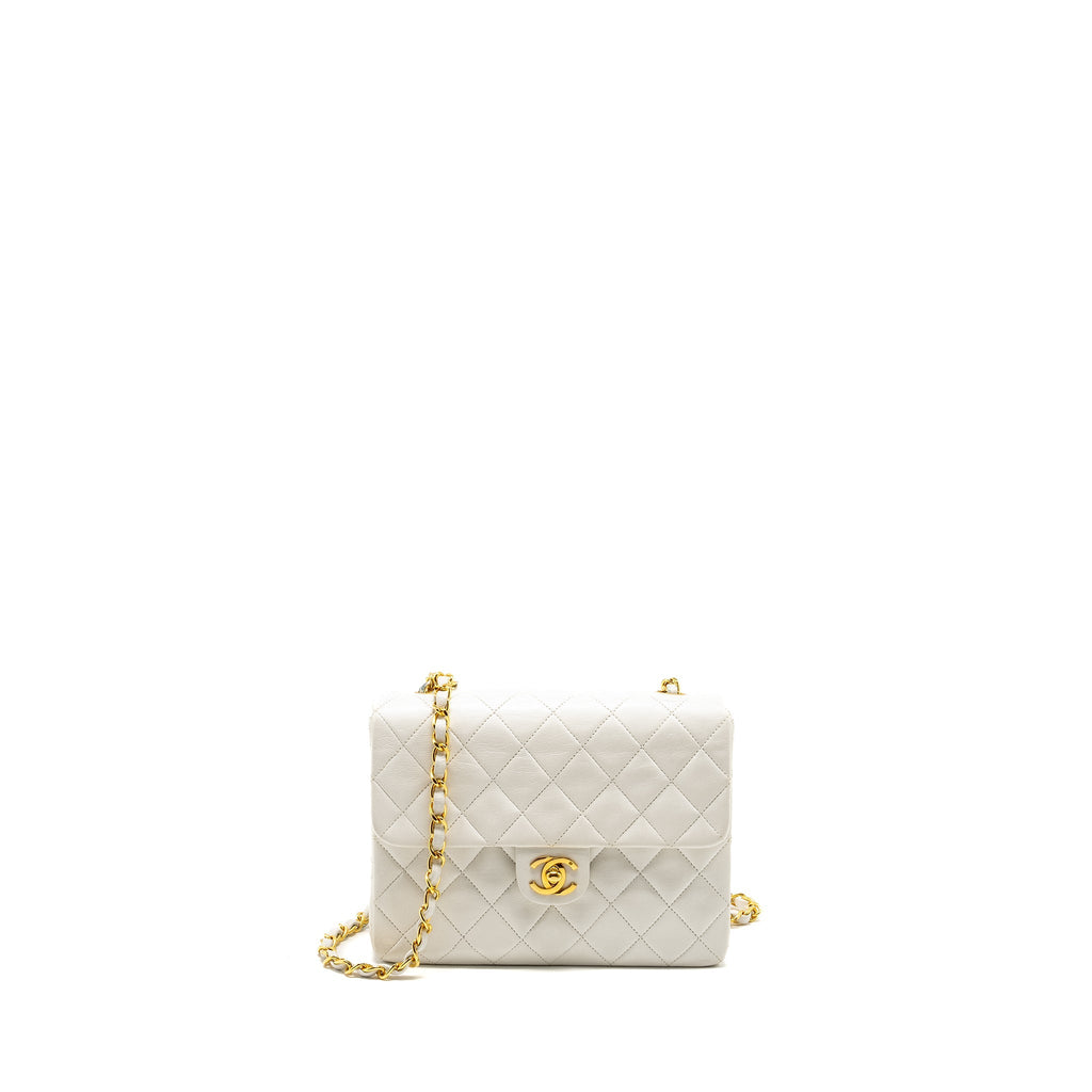 Chanel Vintage quilted square flap bag lambskin white
