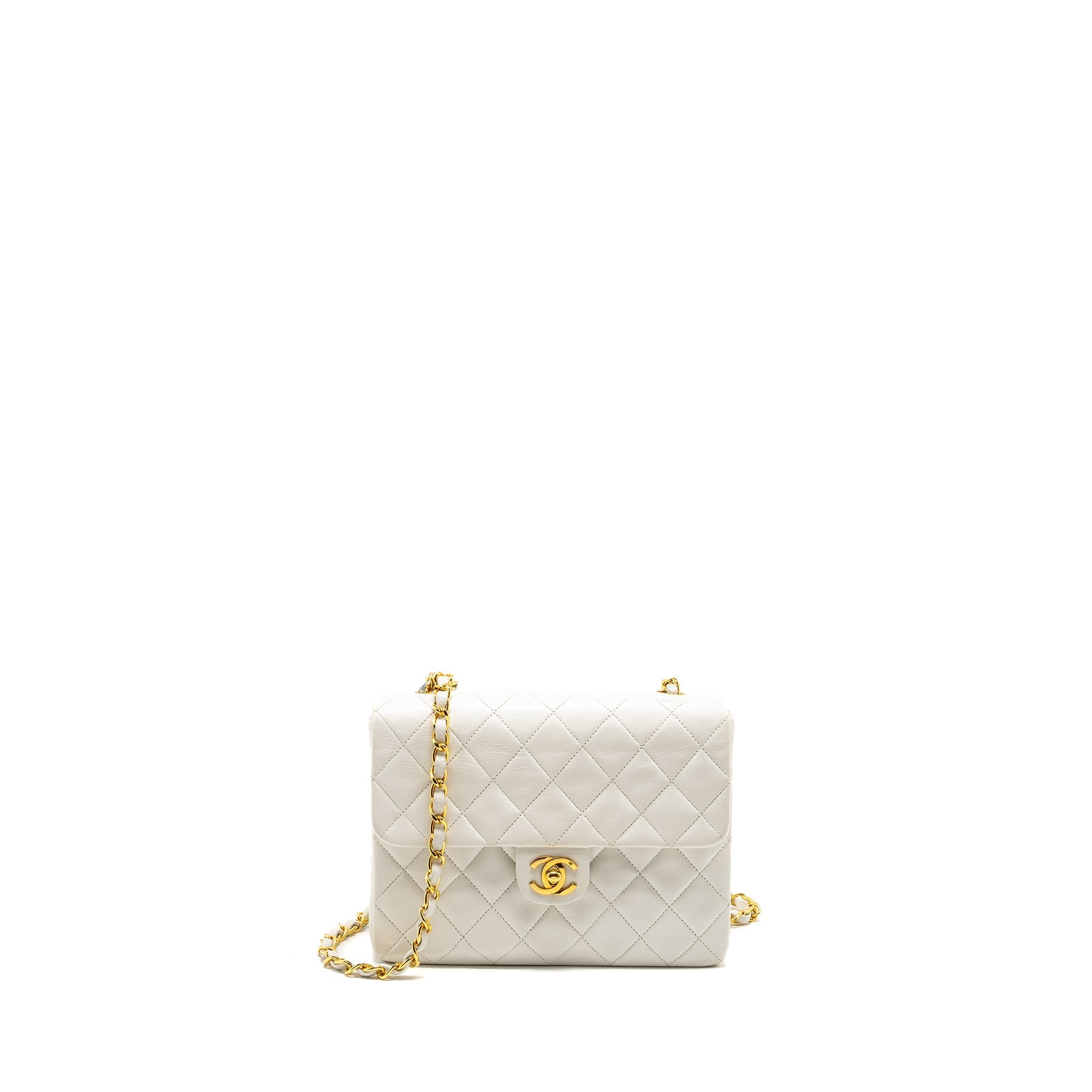 Chanel Vintage quilted square flap bag lambskin white