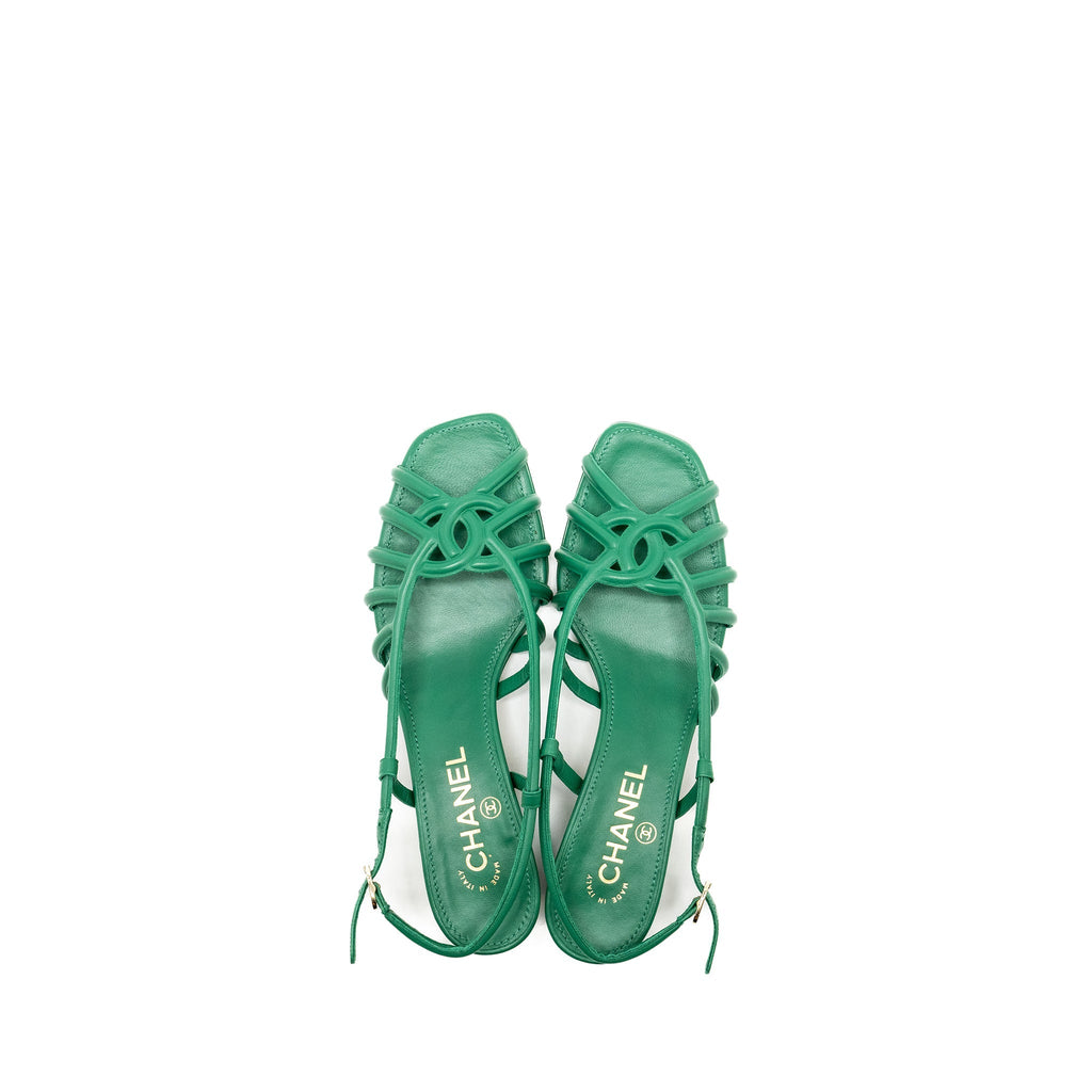 Chanel Size 37.5 22B CC Logo Sandals Lambskin Green