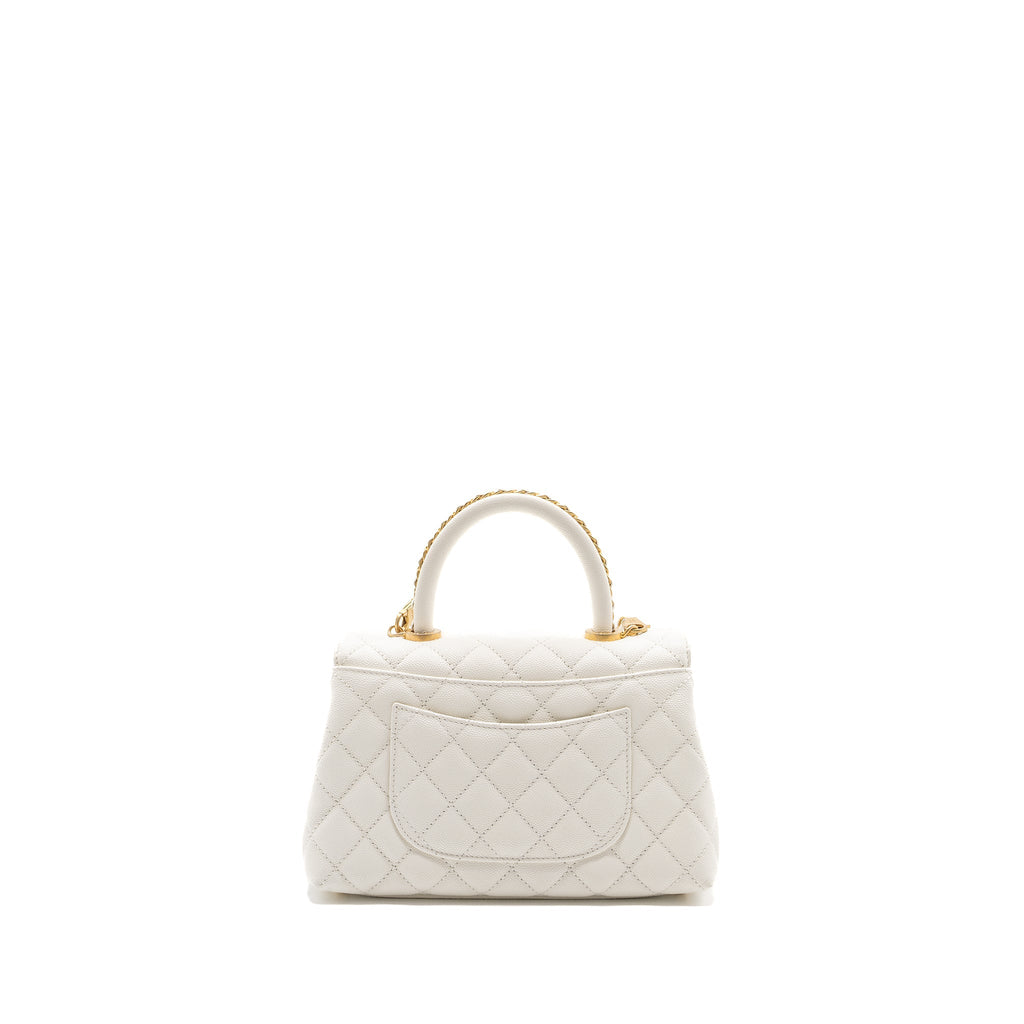 Chanel 23P detailed top handle Small coco handle caviar white  (microchip )