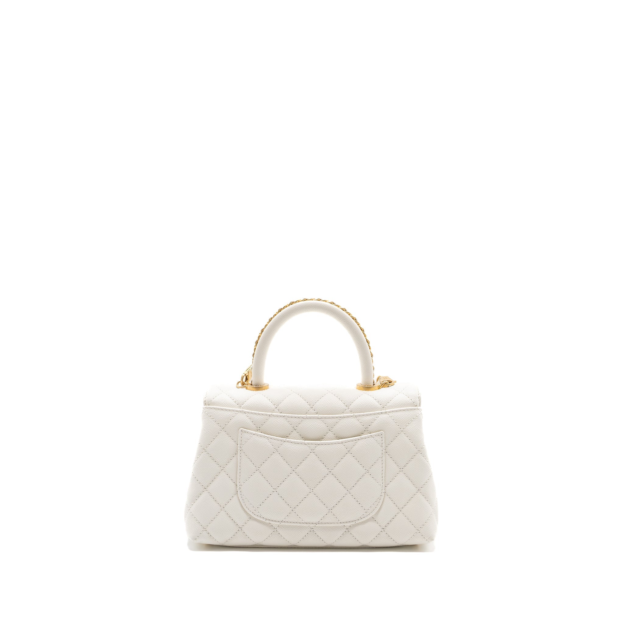 Chanel 23P detailed top handle Small coco handle caviar white  (microchip )