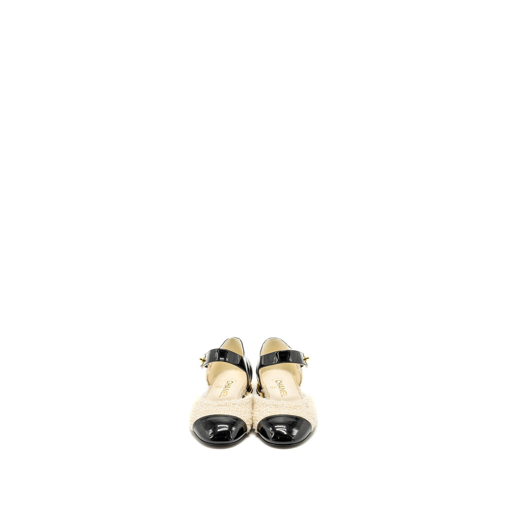 Chanel Size 36.5 21K CC Logo Ballerinas Tweed/Patent Calfskin Ivory/Black