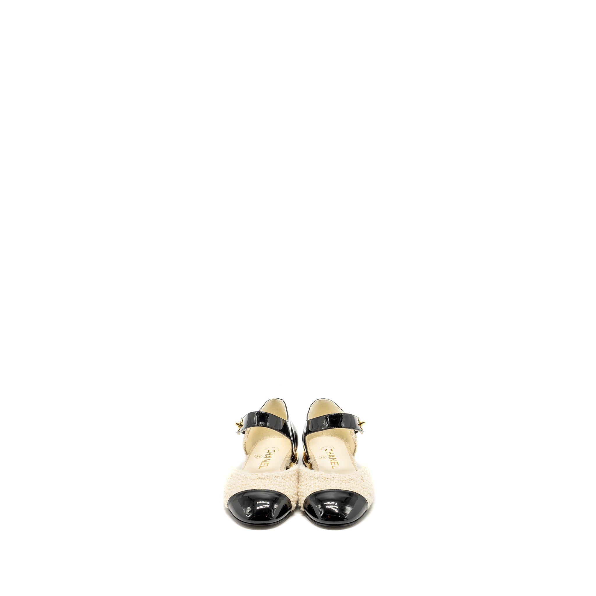 Chanel Size 36.5 21K CC Logo Ballerinas Tweed/Patent Calfskin Ivory/Black