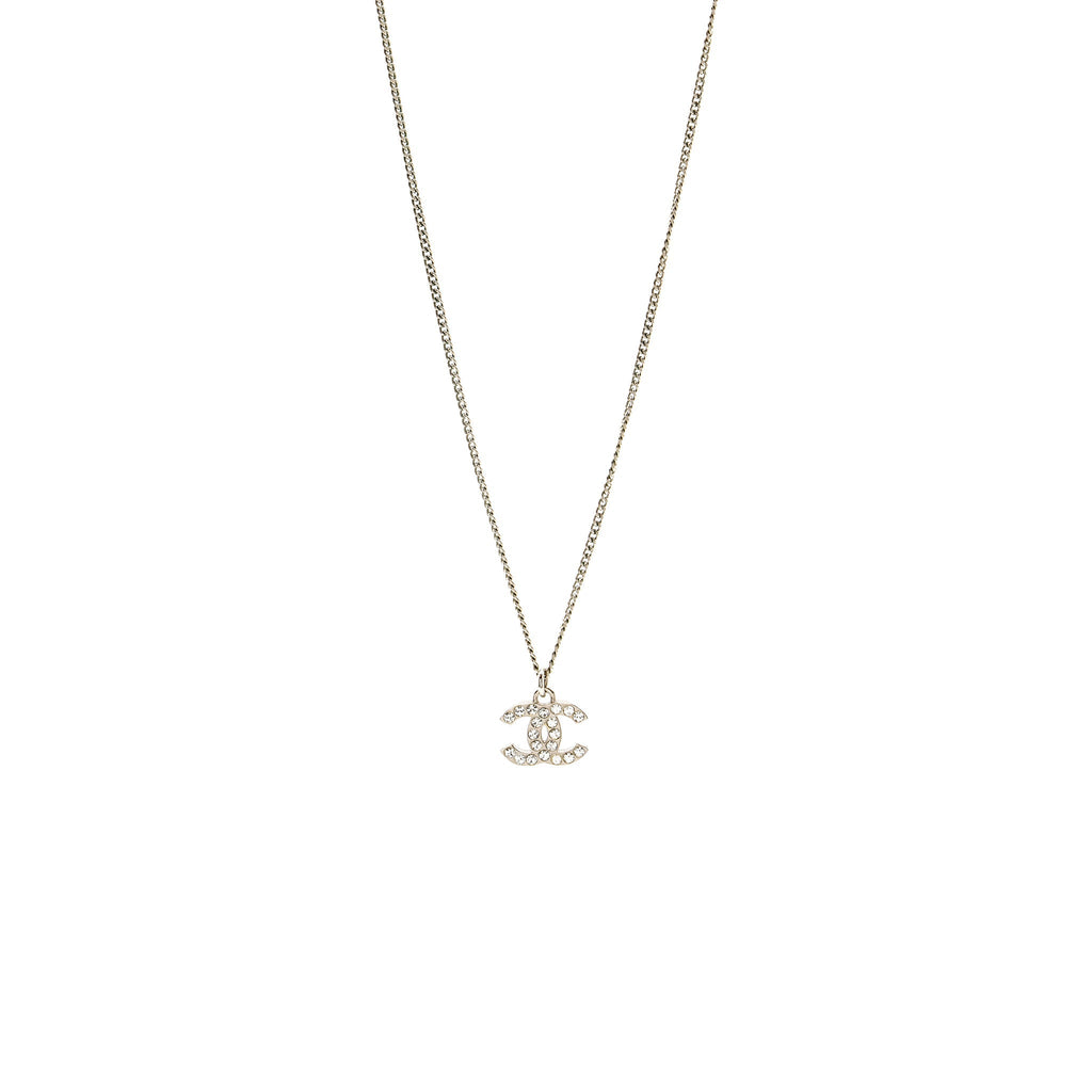Chanel CC Logo Necklace Crystal Silver Tone