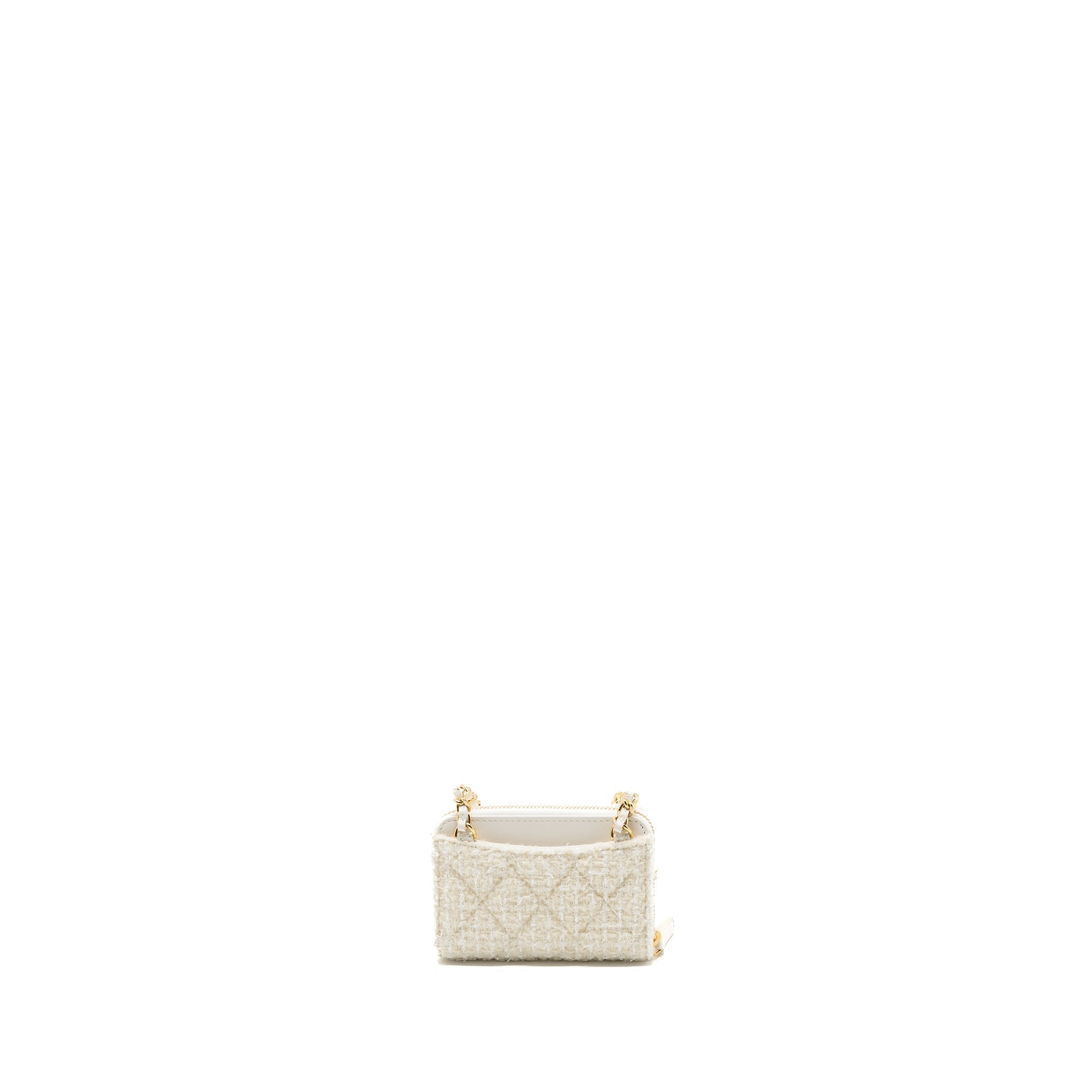 Chanel Mini Bow Card Holder With Chain Tweed White L(Microchip)