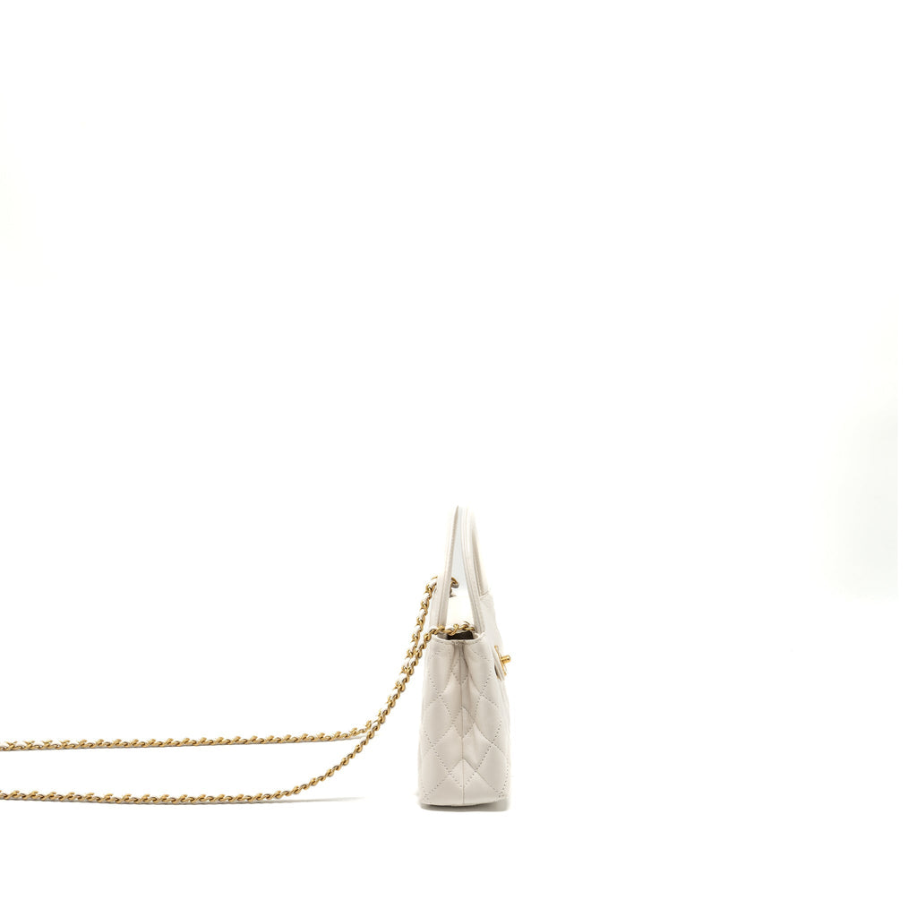Chanel mini kelly shopping tote calfskin white  (microchip)