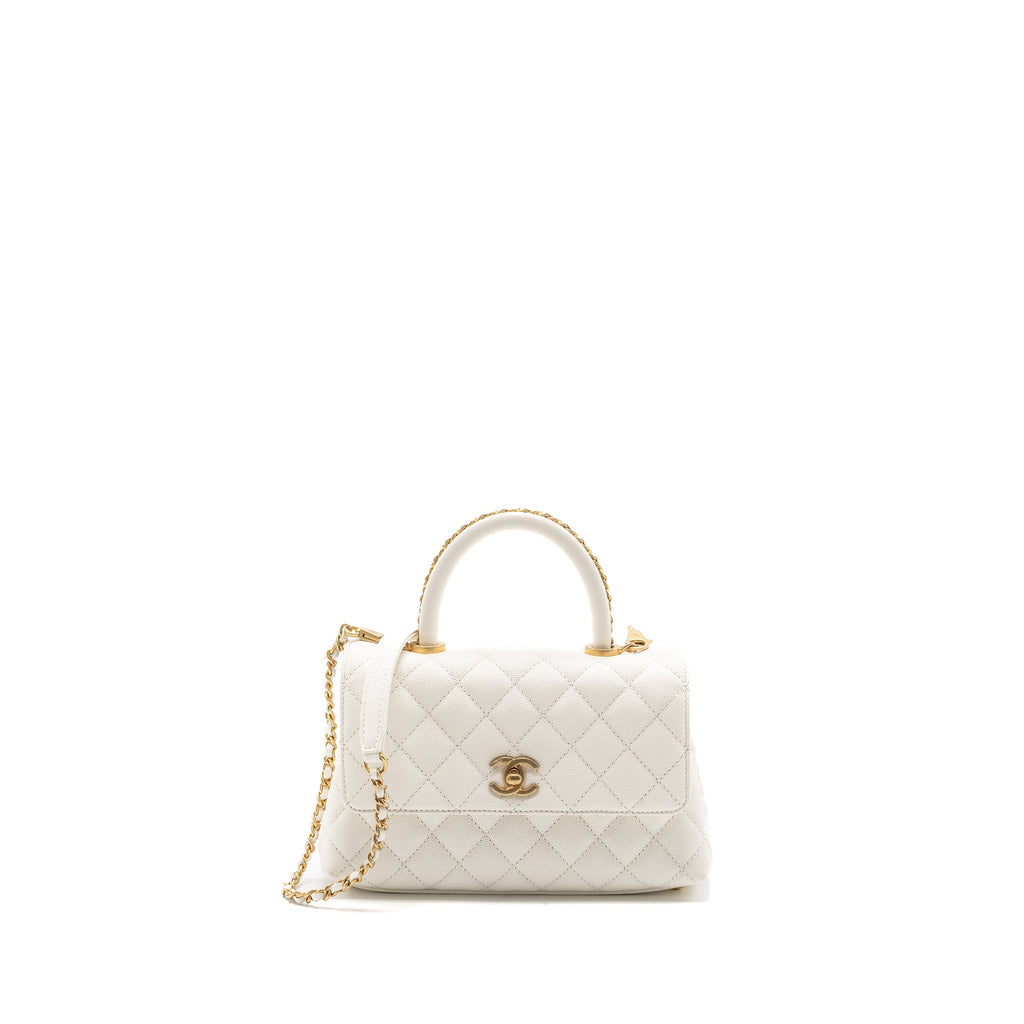 Chanel 23P detailed top handle Small coco handle caviar white  (microchip )