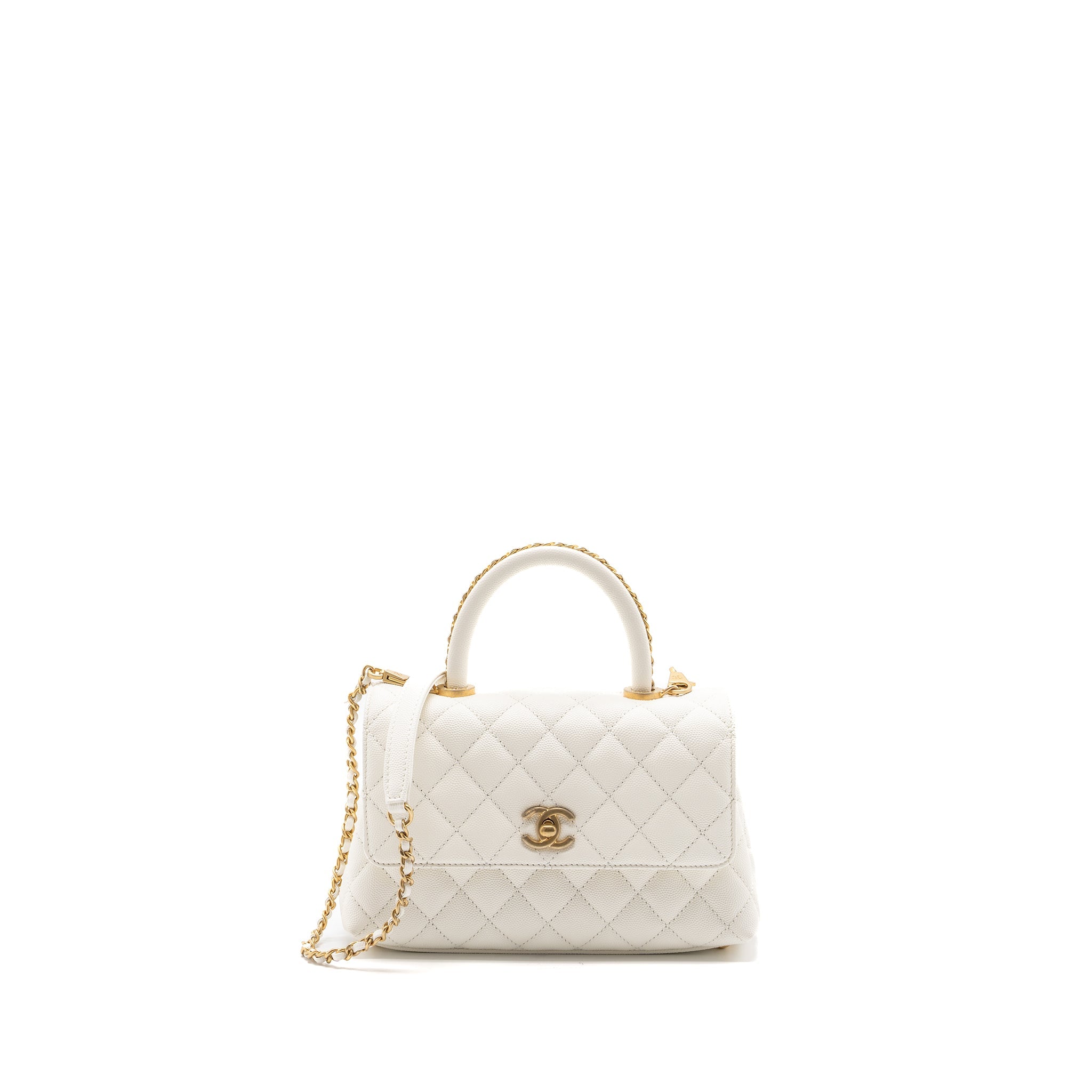 Chanel 23P detailed top handle Small coco handle caviar white  (microchip )