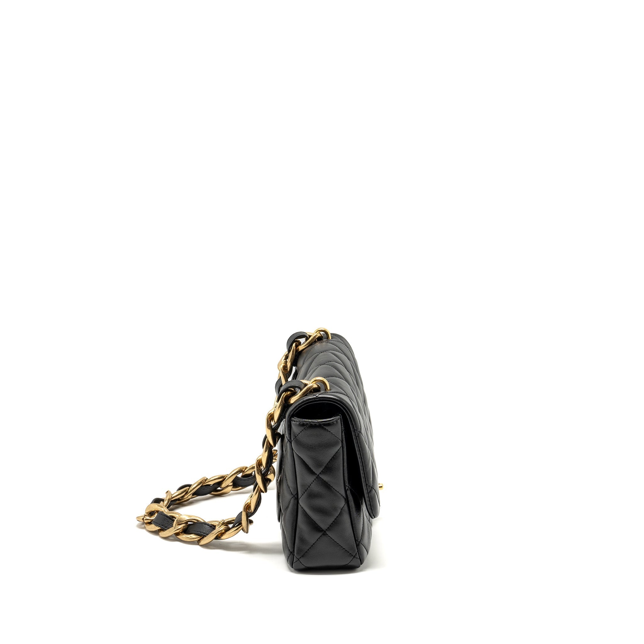 Chanel Giant Chain Quilted large flap bag lambskin black  (microchip)