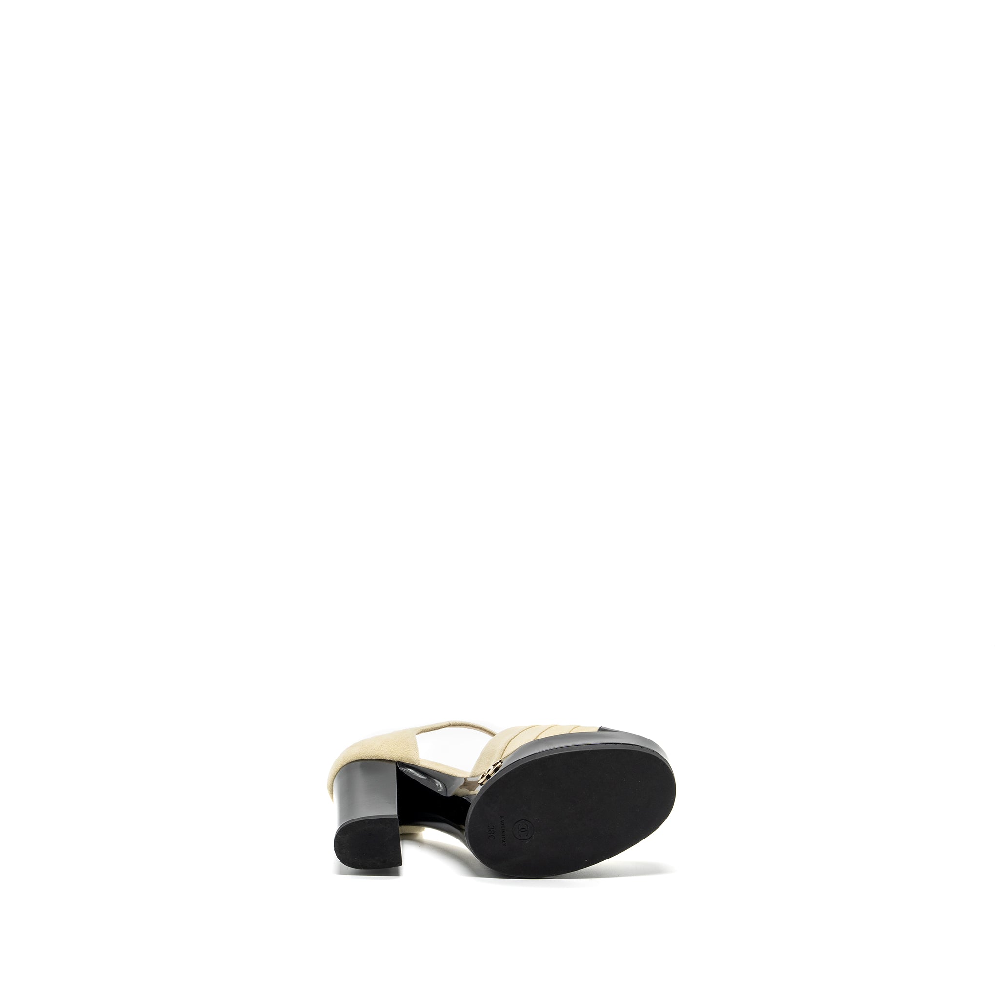 Chanel Size 38 open High Platform Shoe suede / Paten / Calfskin Ivroy  / Black