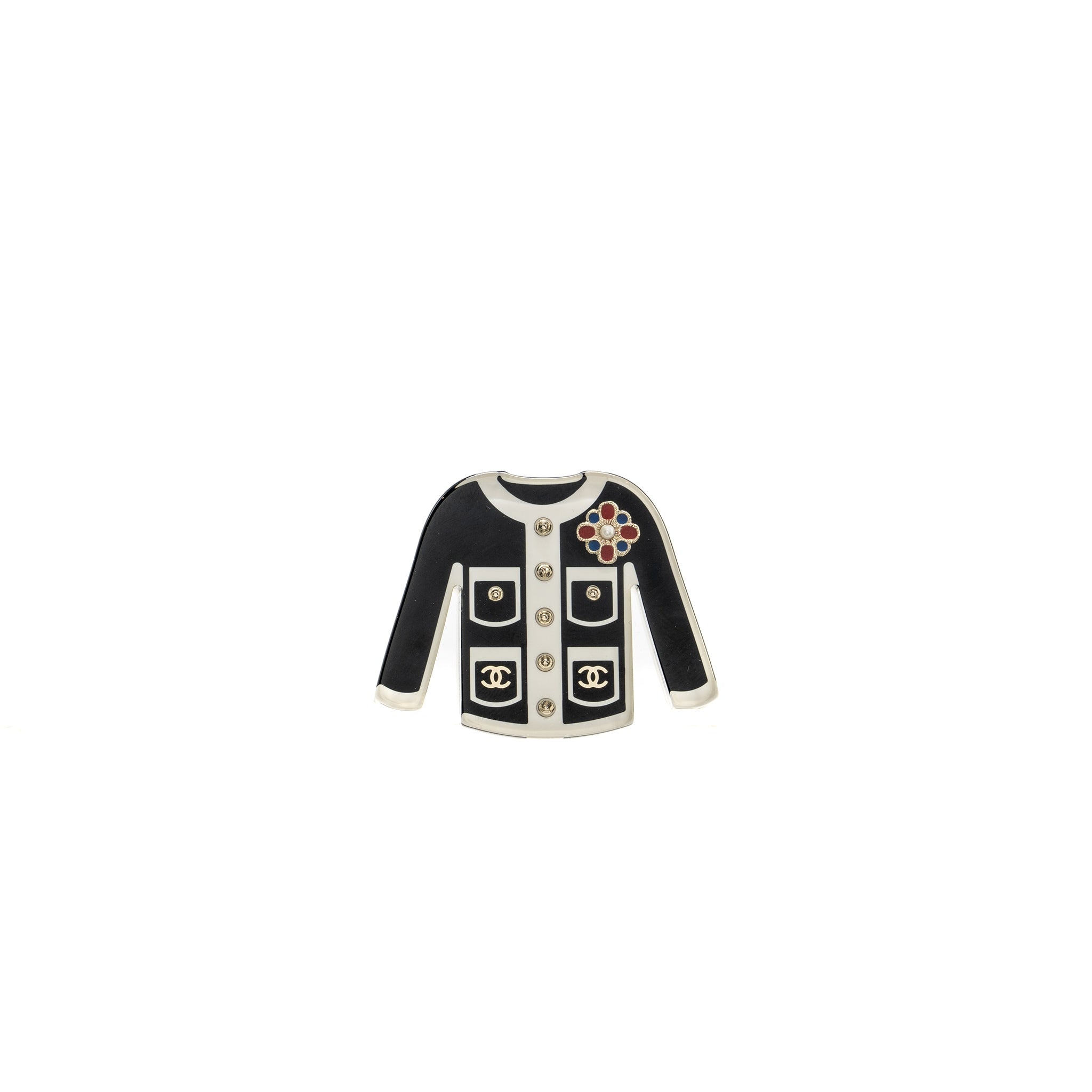 Chanel little jacket brooch black light gold tone
