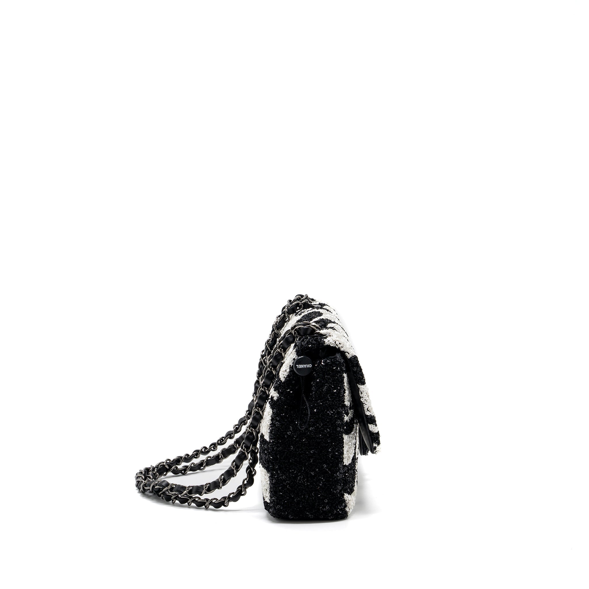 Chanel 21P Limited Edition Flap Bag Sequins/ Satin Black/ White