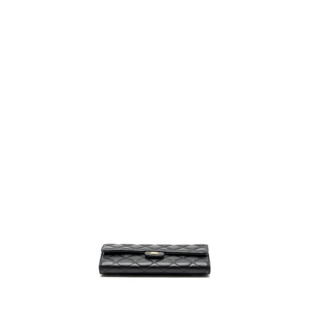 Chanel classic long flap wallet lambskin black  (microchip)