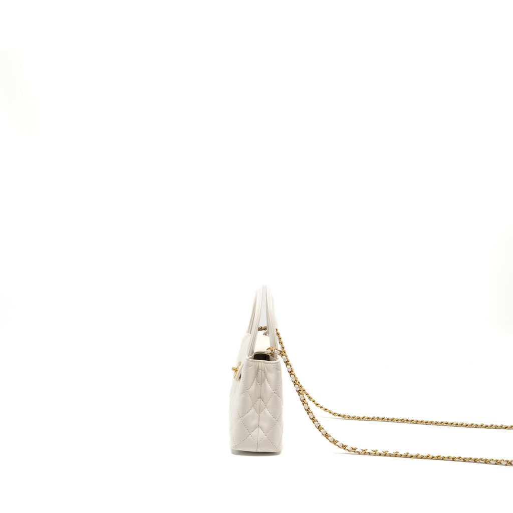 Chanel mini kelly shopping tote calfskin white  (microchip)
