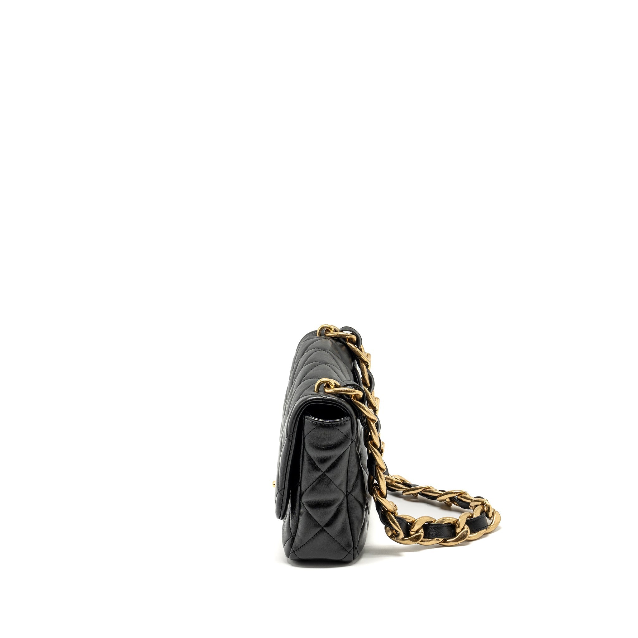 Chanel Giant Chain Quilted large flap bag lambskin black  (microchip)