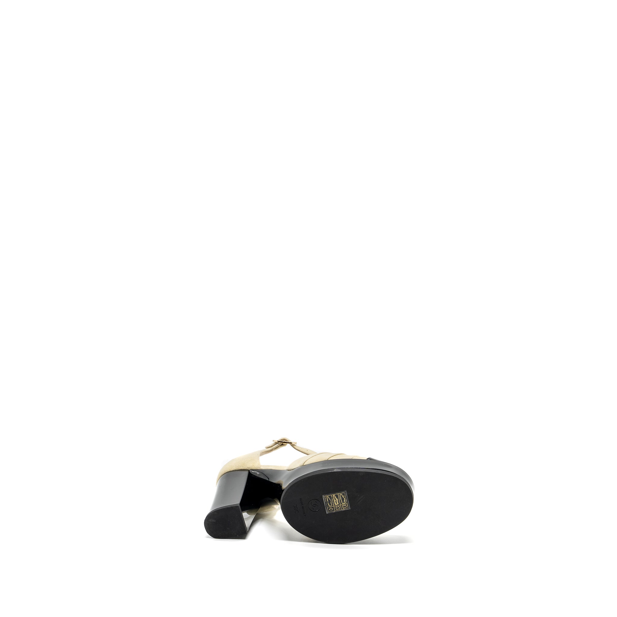 Chanel Size 38 open High Platform Shoe suede / Paten / Calfskin Ivroy  / Black