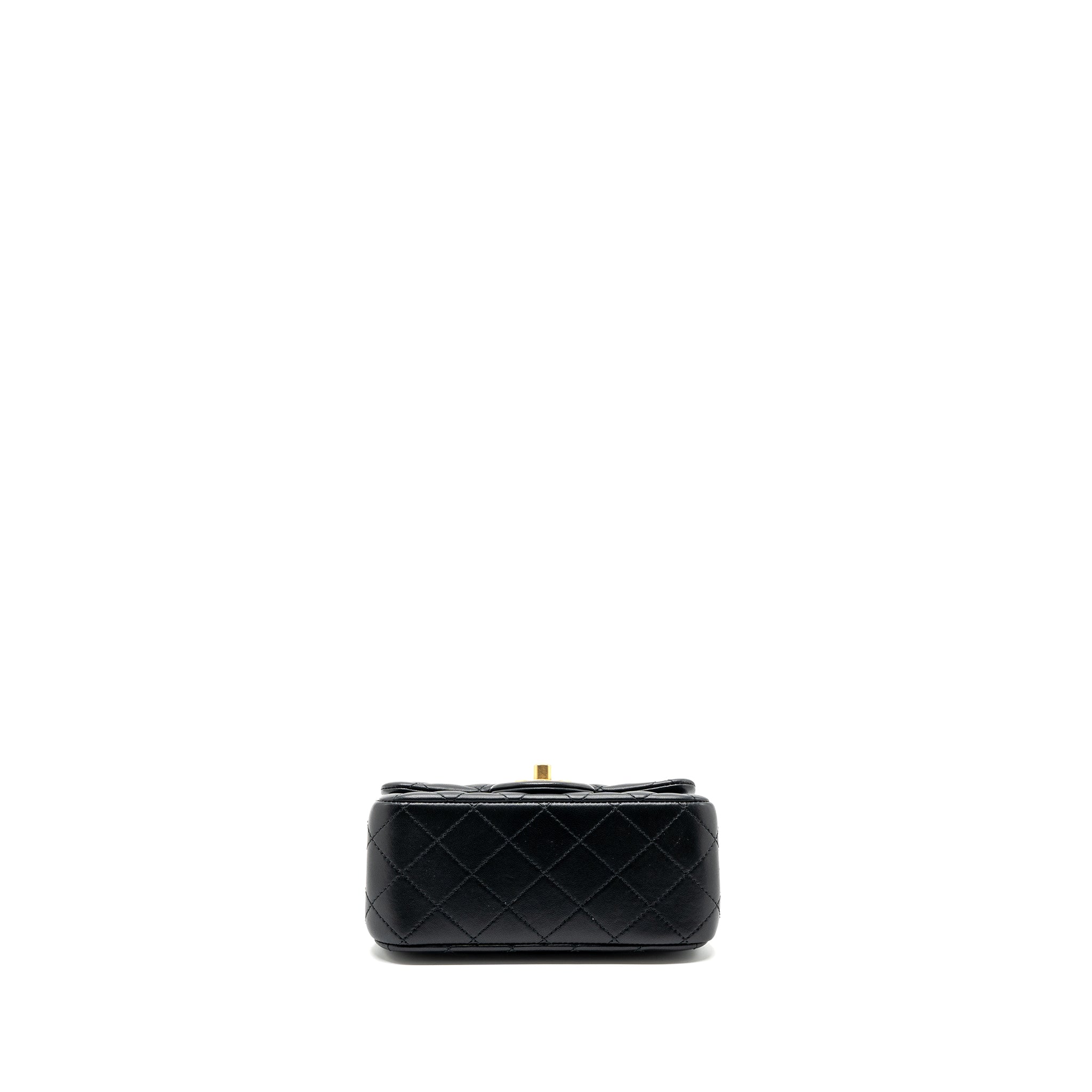 Chanel Camellia adjustable chain mini square flap bag lambskin black  (microchip)
