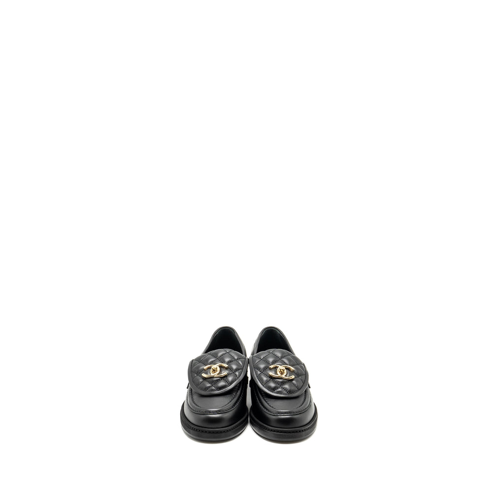 Chanel Size 37 CC Turnlock Loafers Quilted Leather Black L