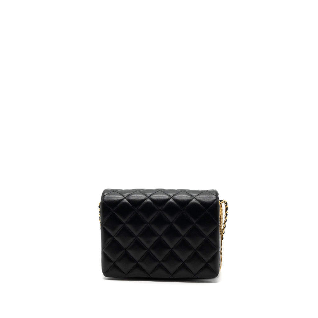 Chanel 22a Button On Chain Flap Shoulder Bag Lambskin Black Brushed (Microchip)