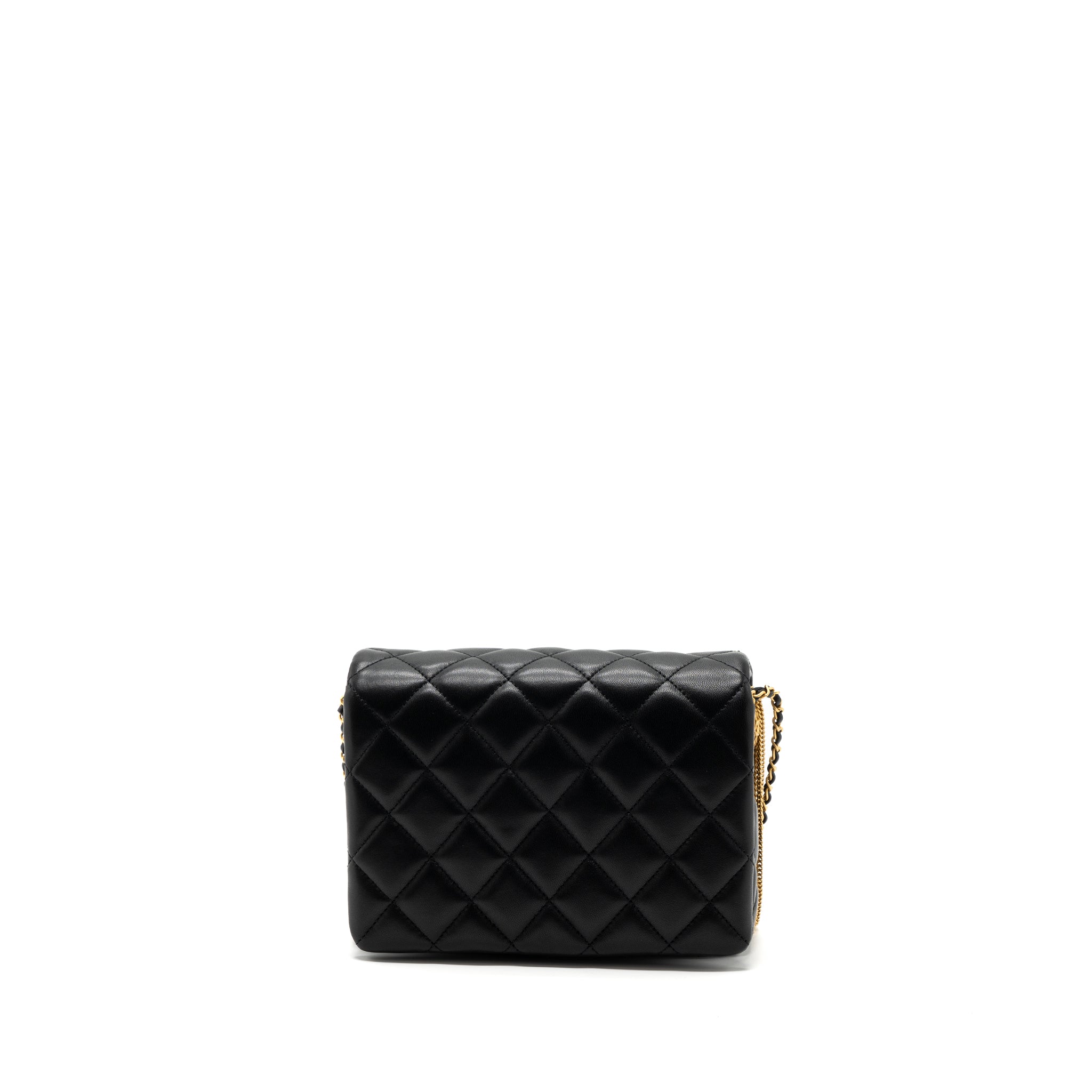 Chanel 22a Button On Chain Flap Shoulder Bag Lambskin Black Brushed (Microchip)