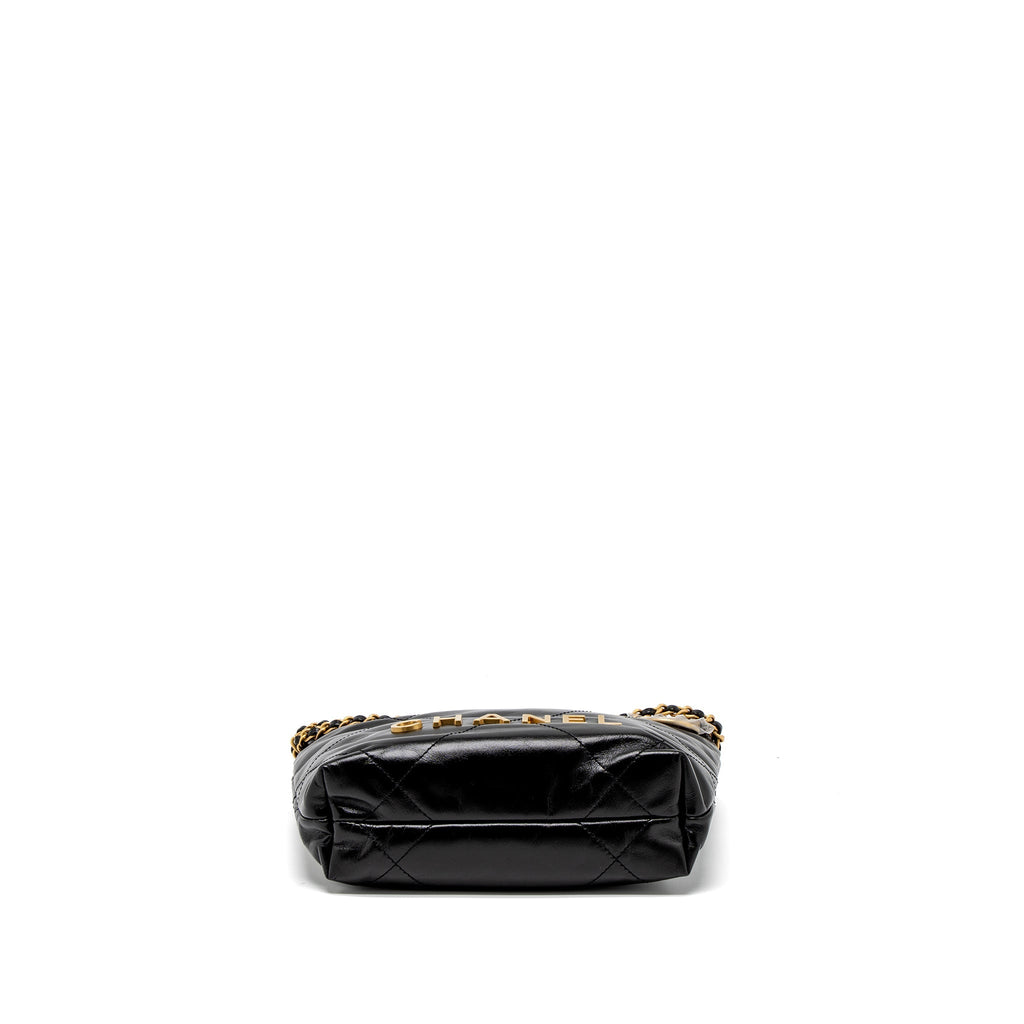 Chanel 23S Mini 22 Bag Shiny Calfskin Black Brushed  (Microchip)