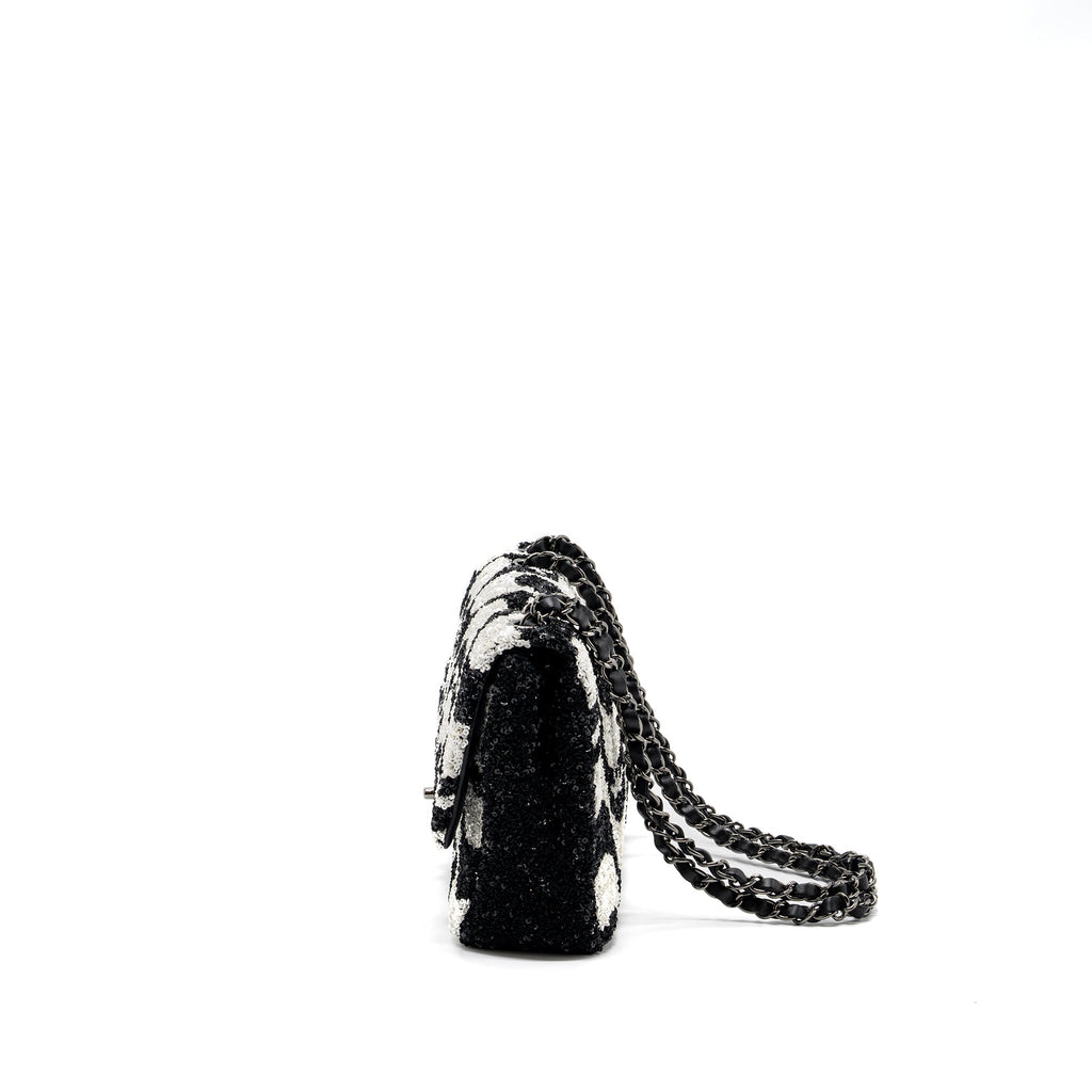 Chanel 21P Limited Edition Flap Bag Sequins/ Satin Black/ White