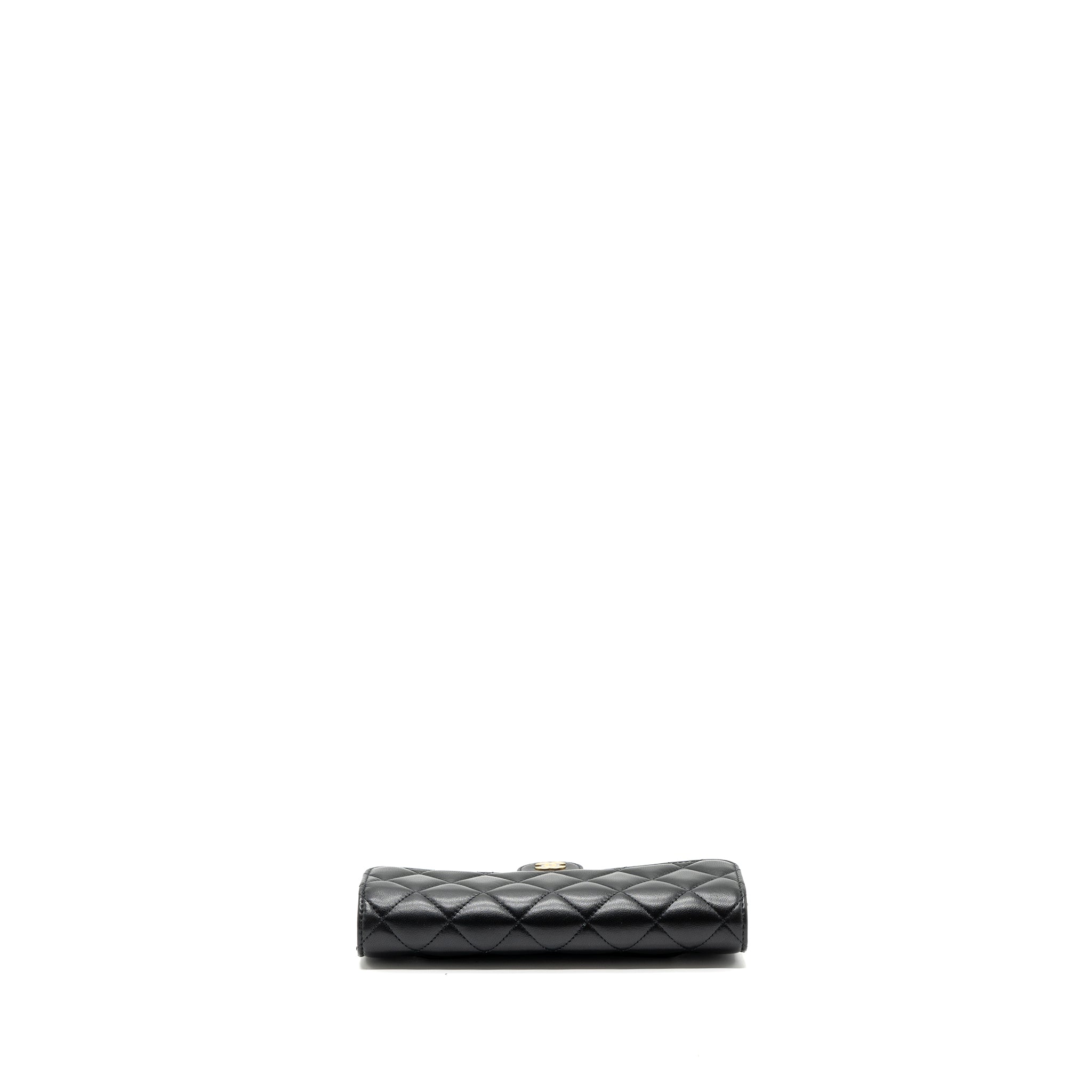 Chanel classic long flap wallet lambskin black  (microchip)