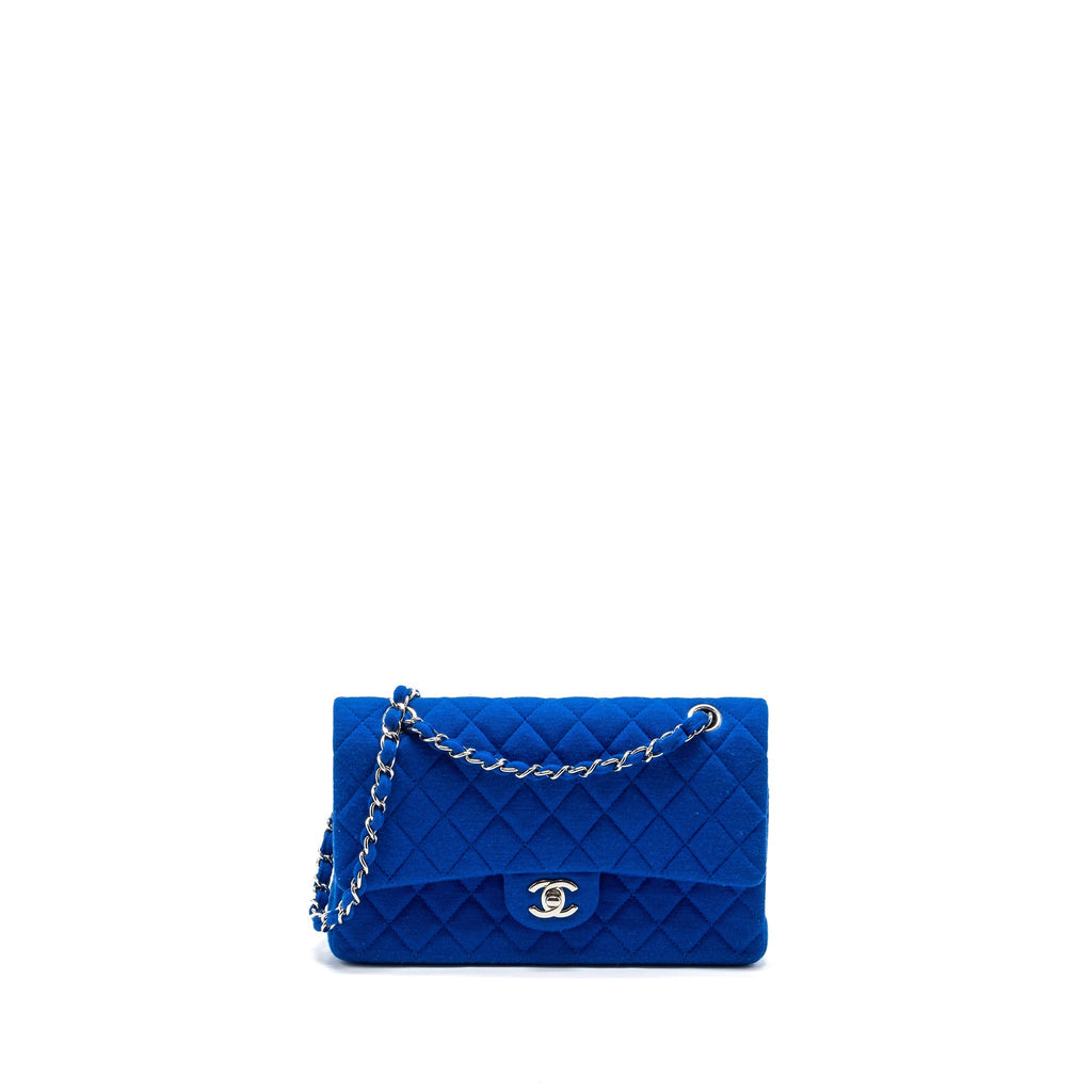 Chanel medium classic double flap bag fabric blue