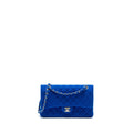 Chanel medium classic double flap bag fabric blue