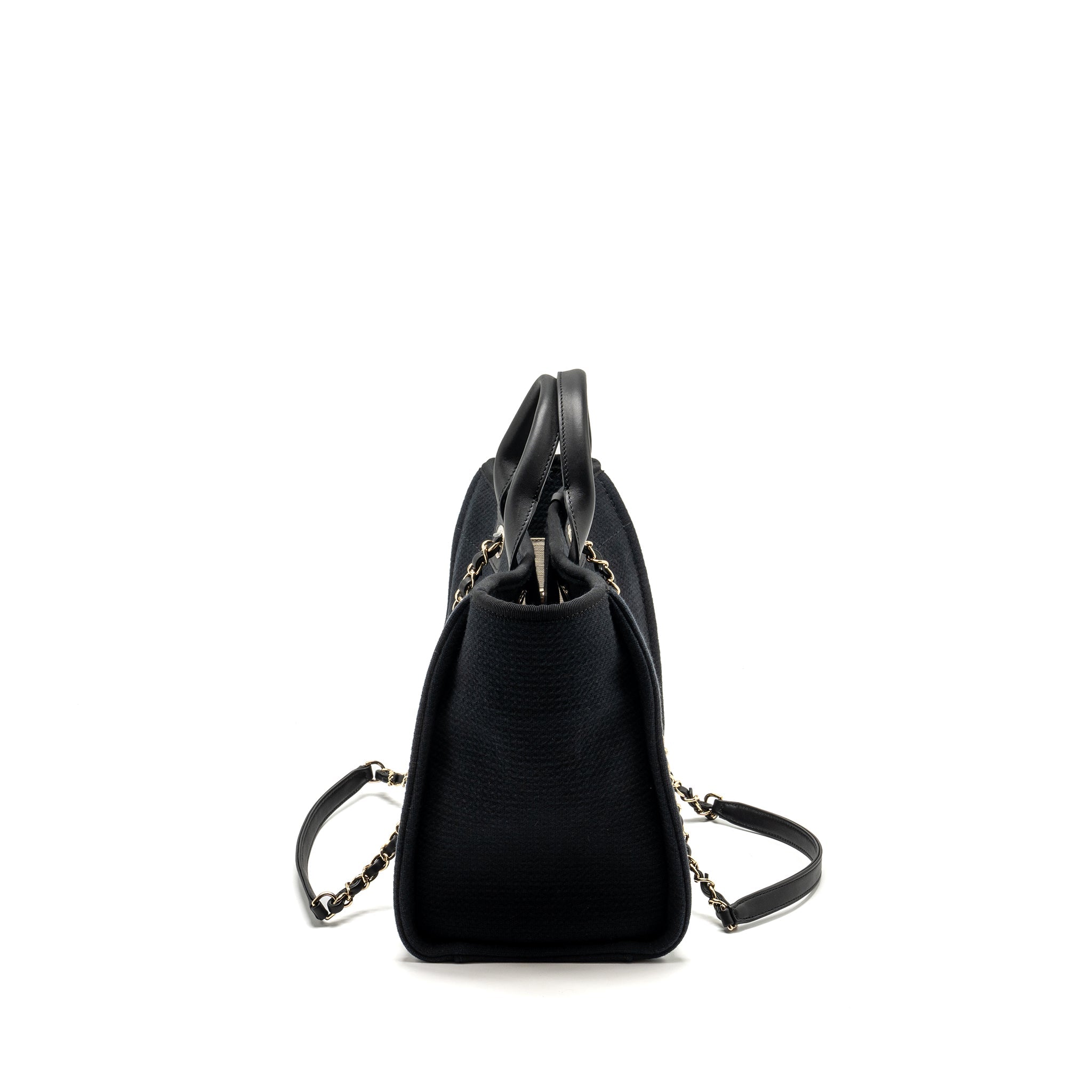 Chanel Small Deauville Shopping Tote Bag Calfskin/Fabric Black L (microchip)