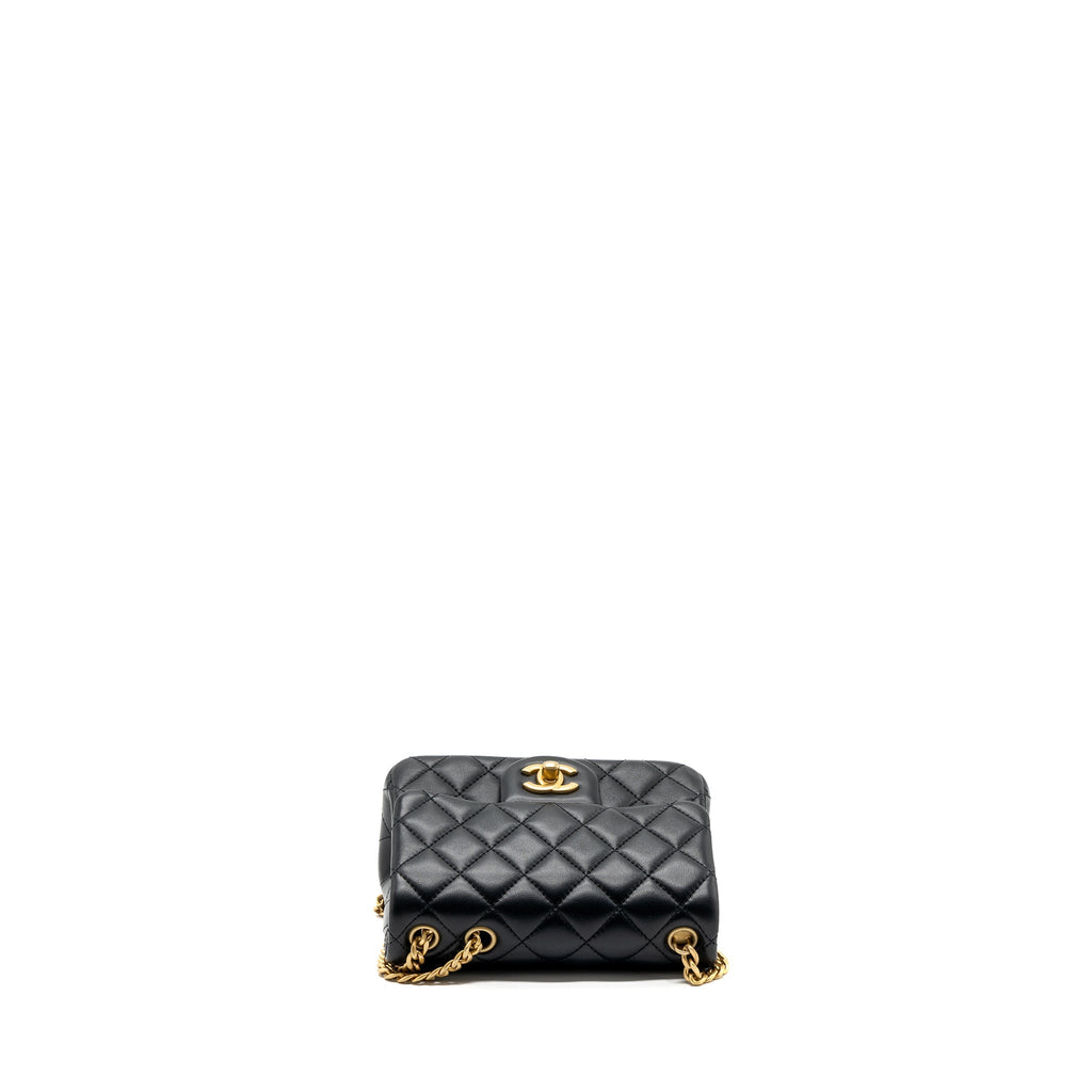 Chanel Camellia adjustable chain mini square flap bag lambskin black  (microchip)