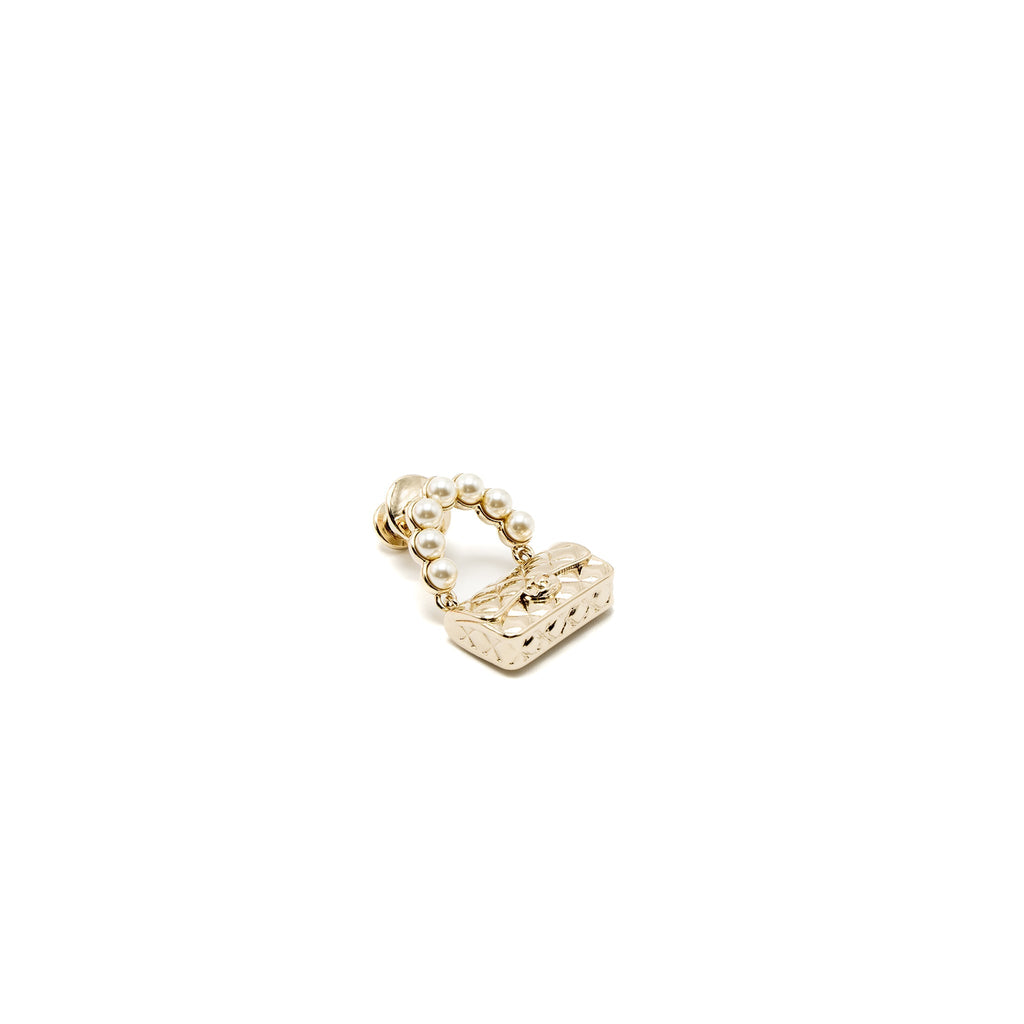 Chanel Bag Brooch Pearl Light Gold Tone