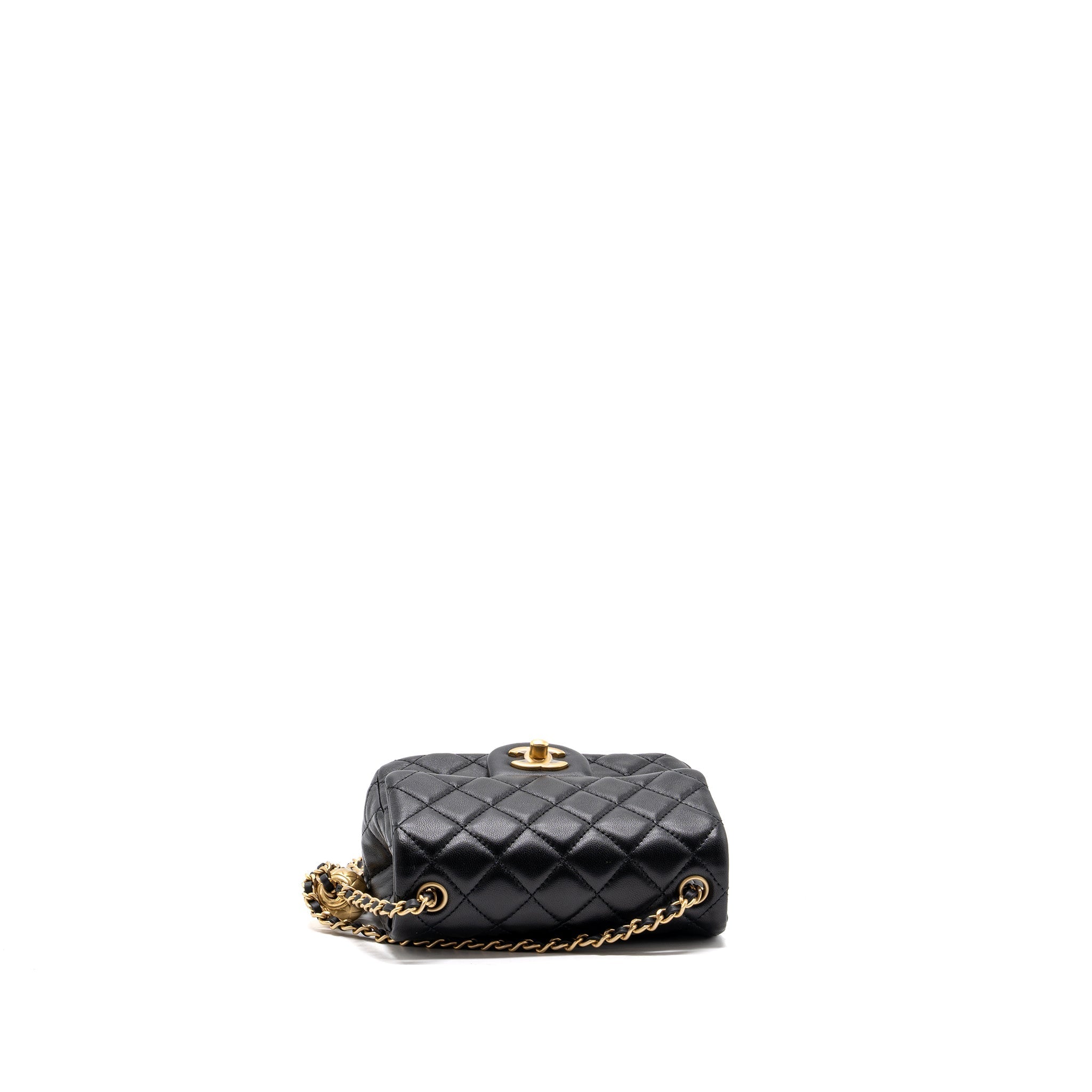 Chanel Pearl Crush Mini Square Flap Bag Lambskin Black (Microchip)