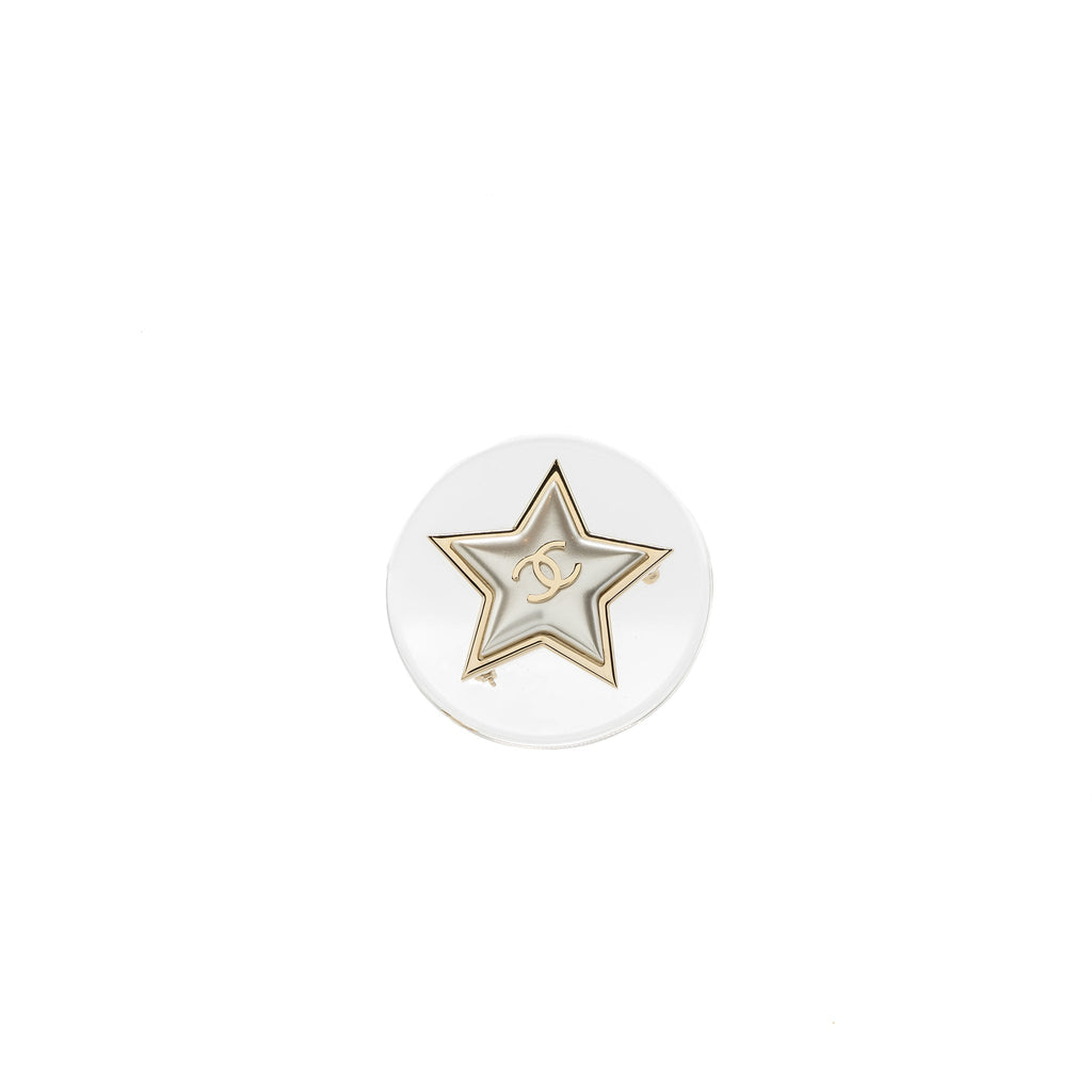 Chanel Star Brooch Crystal Light Gold Tone